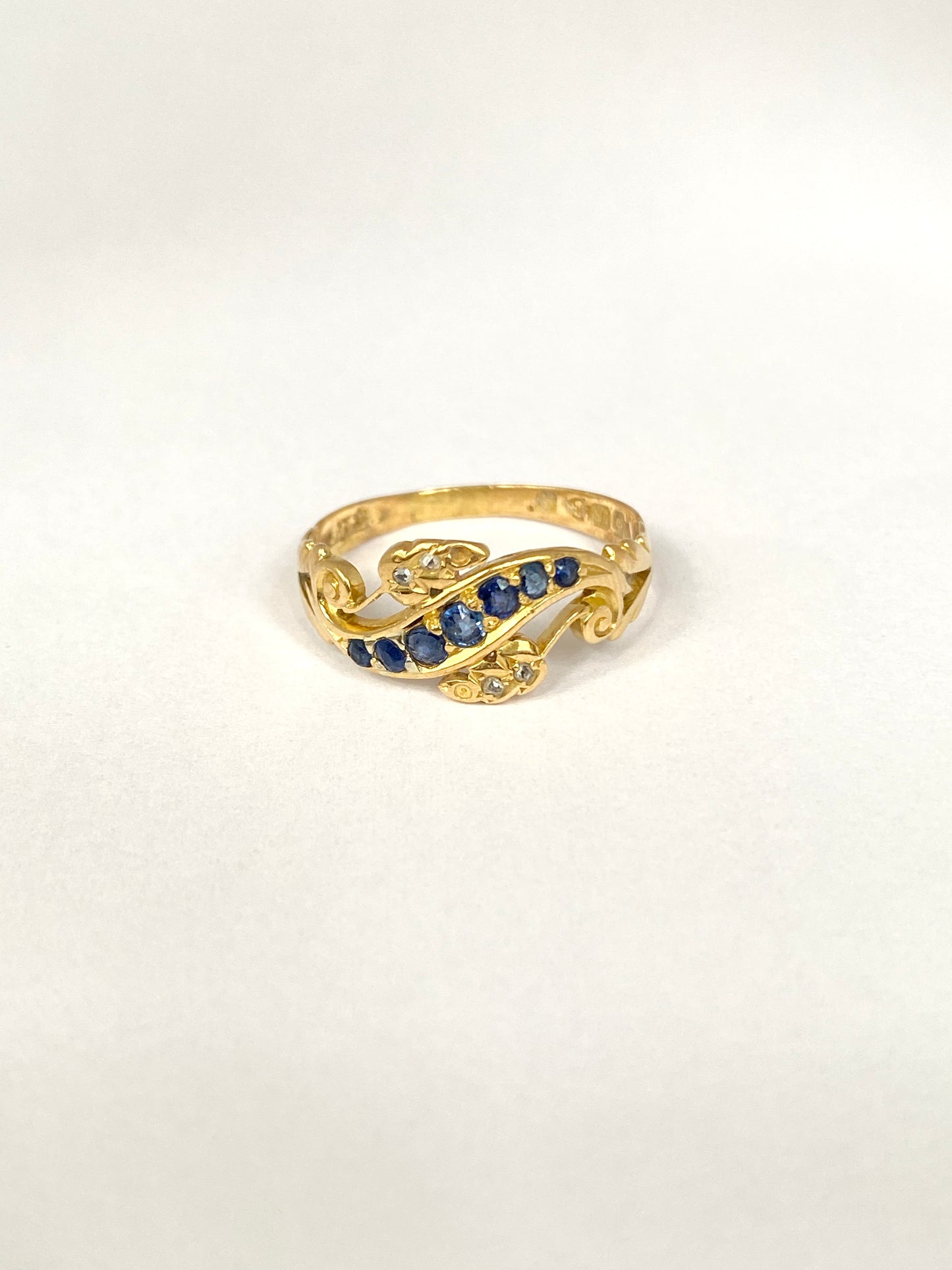 Art Nouveau, Sapphire and Diamond Ring, Hallmarked, 18ct Gold, Chester, 1900