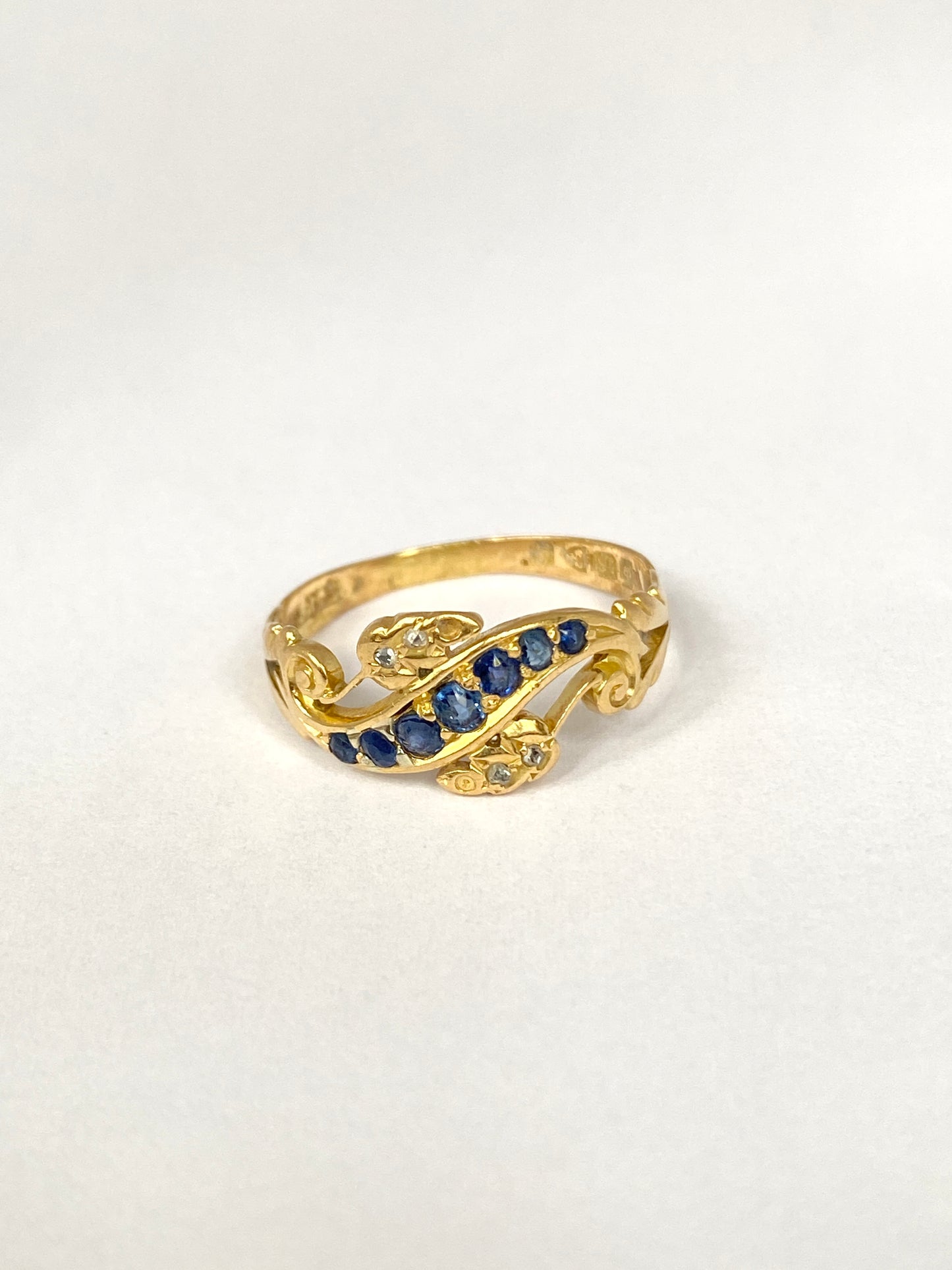 Art Nouveau, Sapphire and Diamond Ring, Hallmarked, 18ct Gold, Chester, 1900