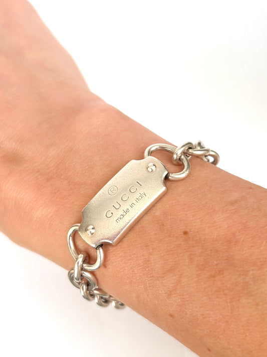 Classic Vintage (c 1990s) Sterling Silver Gucci Tag Bracelet, 7 inches