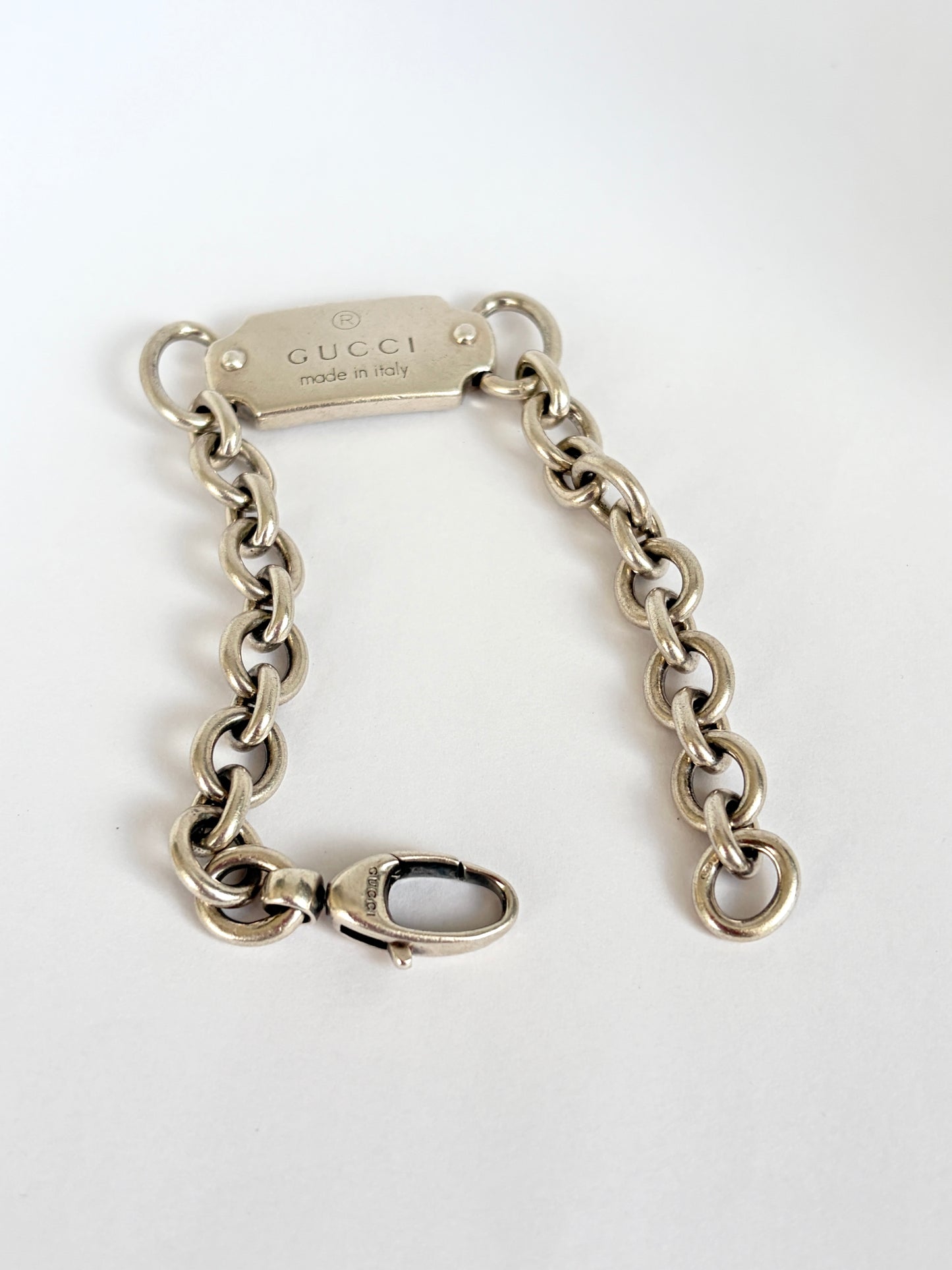 Classic Vintage (c 1990s) Sterling Silver Gucci Tag Bracelet, 7 inches