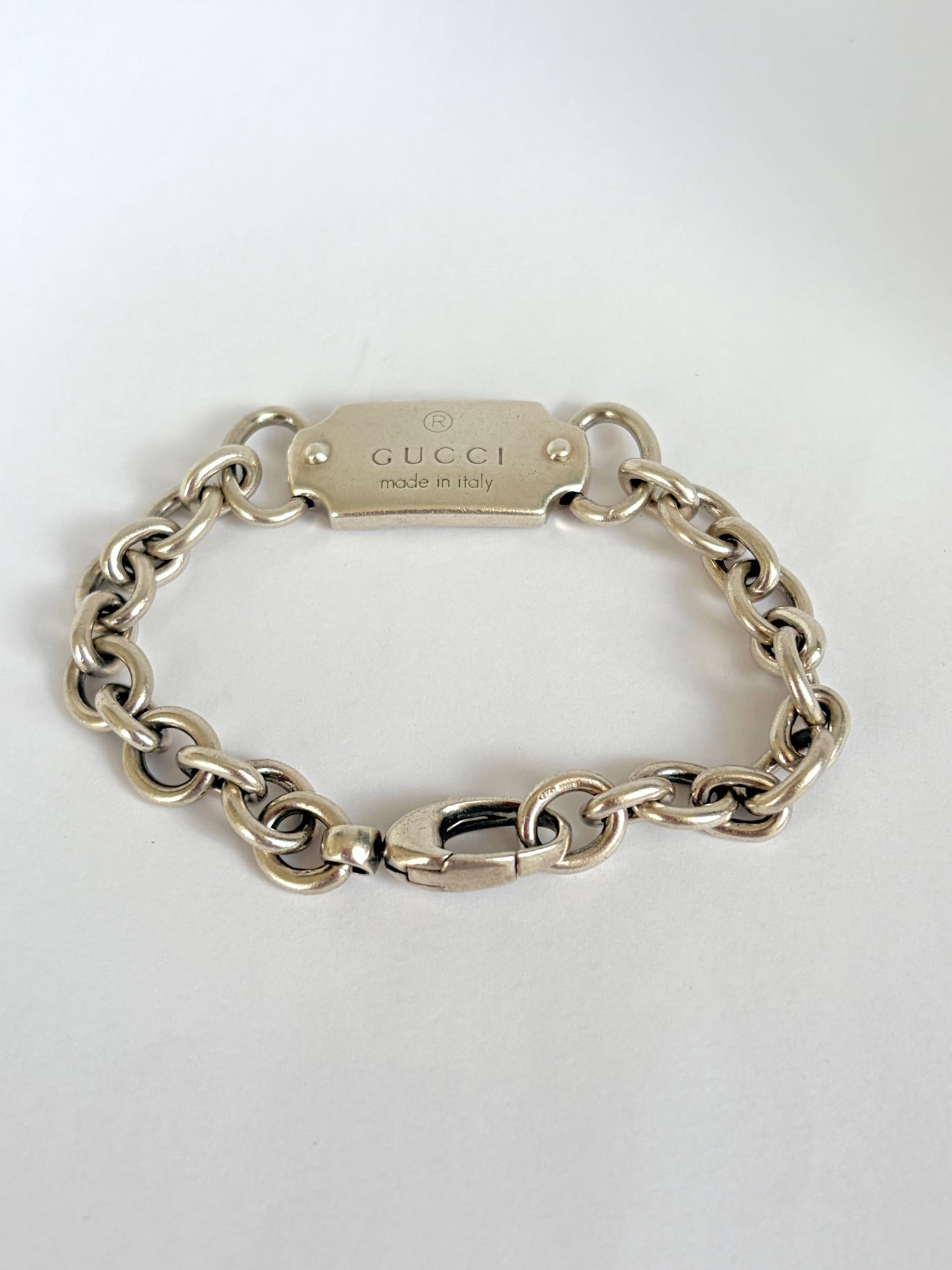 Classic Vintage (c 1990s) Sterling Silver Gucci Tag Bracelet, 7 inches