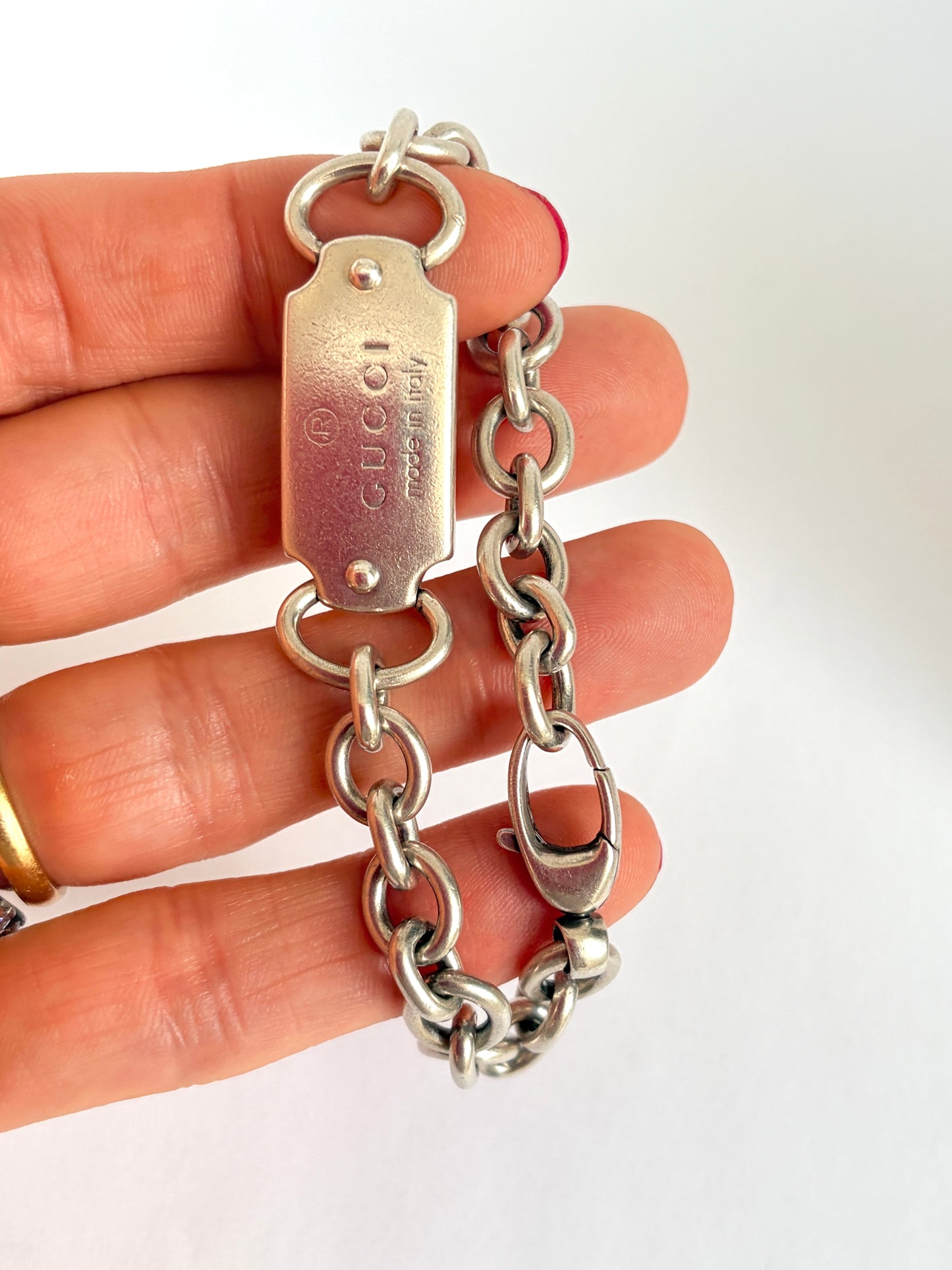 Classic Vintage (c 1990s) Sterling Silver Gucci Tag Bracelet, 7 inches