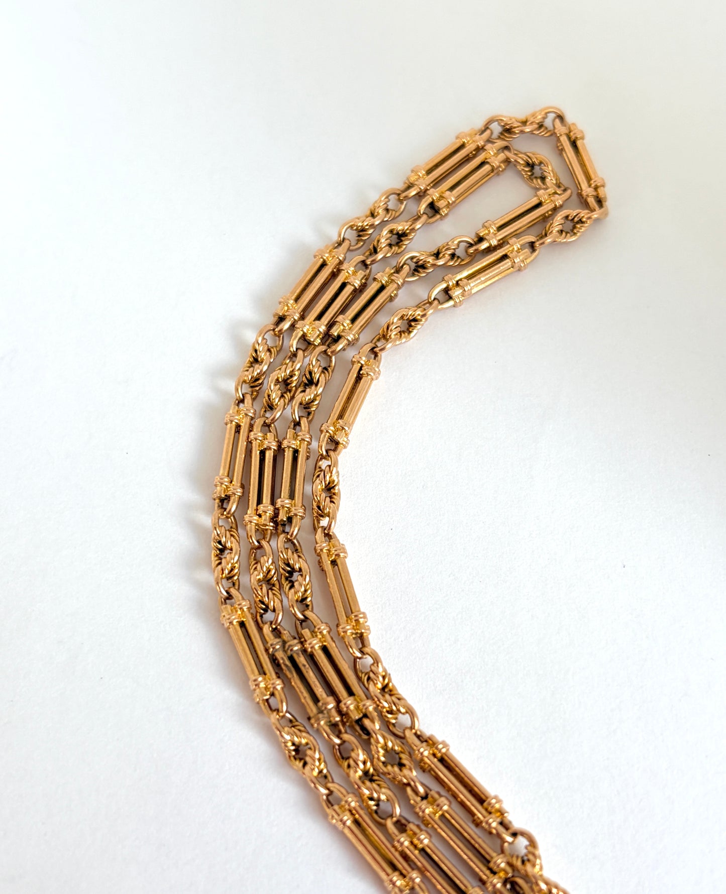 Incredible, Rare, Victorian, 15ct Gold Victorian Long Guard Chain,  58 inches, 48.47g