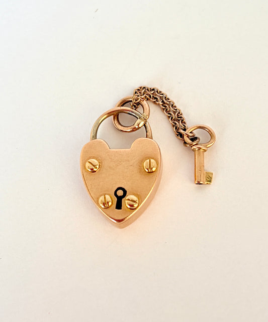 Rare, Antique, 15ct Gold Heart Padlock clasp with matching key, Hallmarked, 15ct Gold