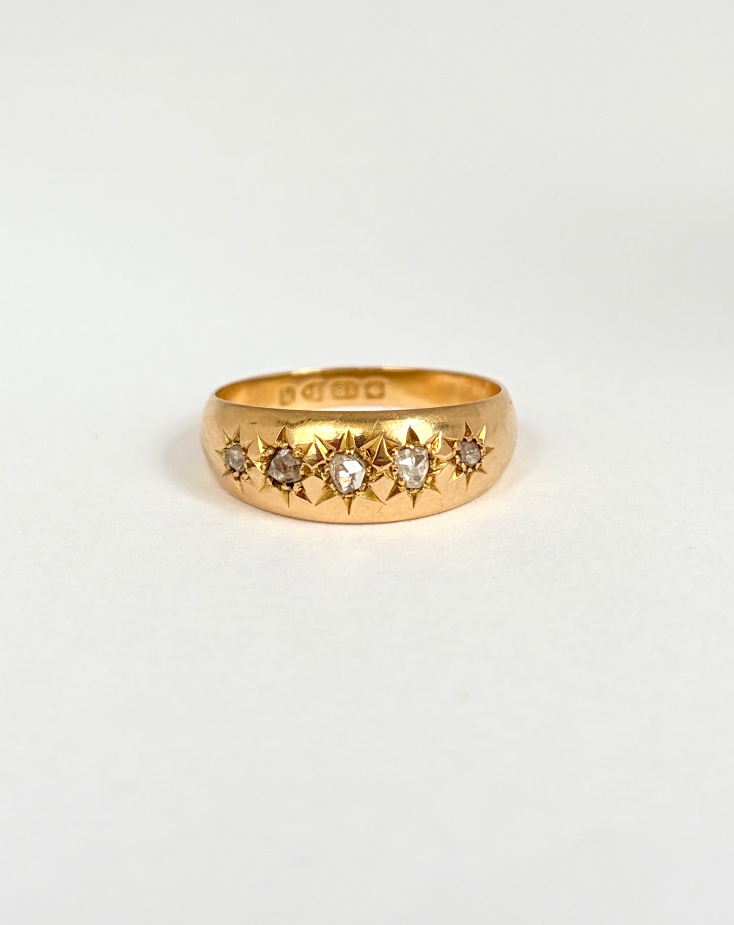 18ct Gold, 5 stone Diamond Starburst Ring, Hallmarked 18ct Gold, Chester, 1905