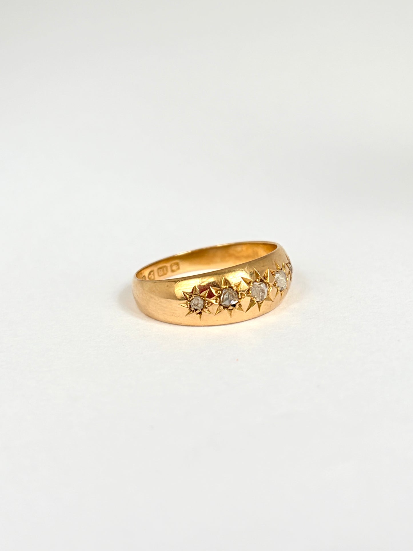 18ct Gold, 5 stone Diamond Starburst Ring, Hallmarked 18ct Gold, Chester, 1905