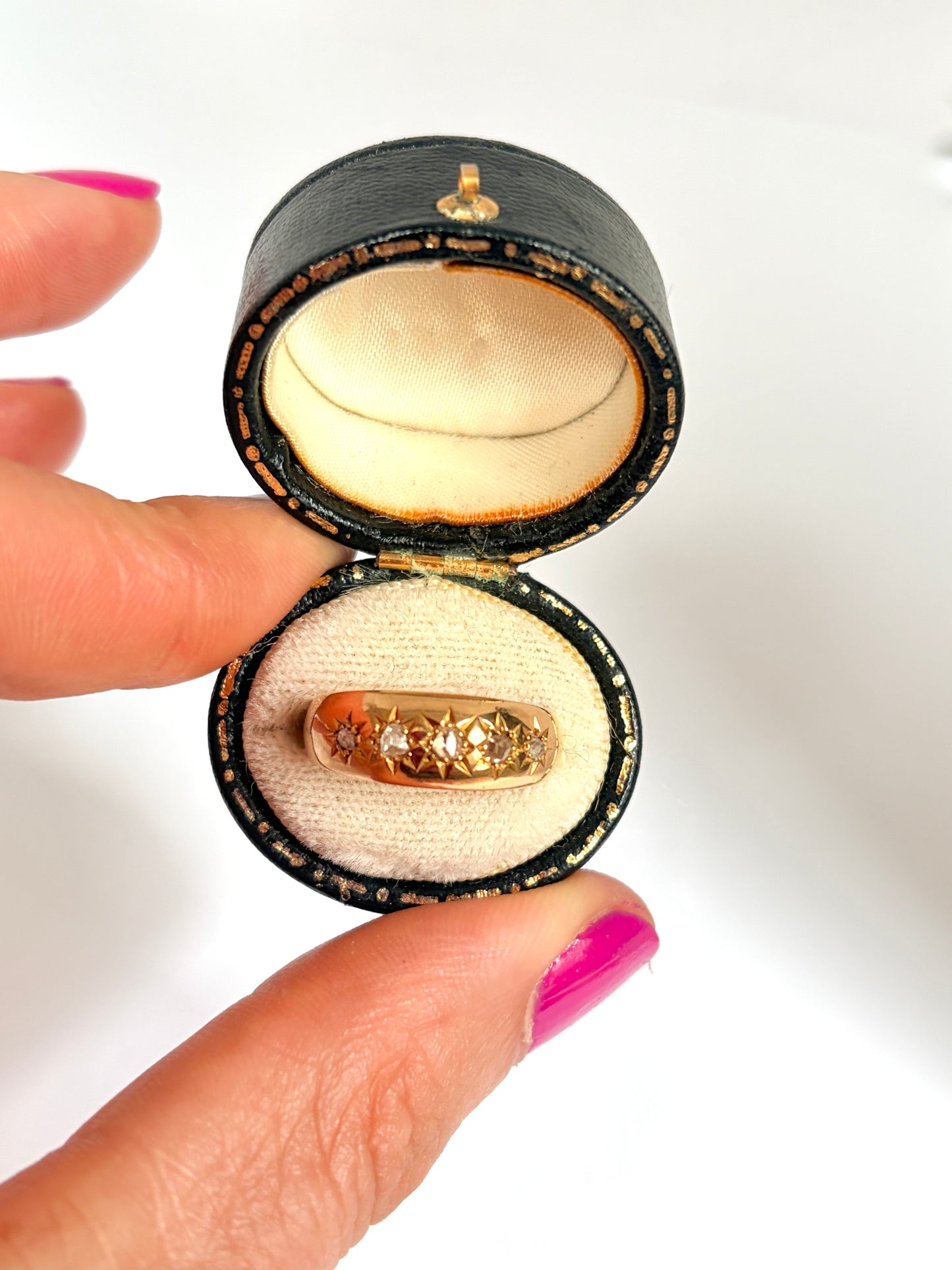 18ct Gold, 5 stone Diamond Starburst Ring, Hallmarked 18ct Gold, Chester, 1905