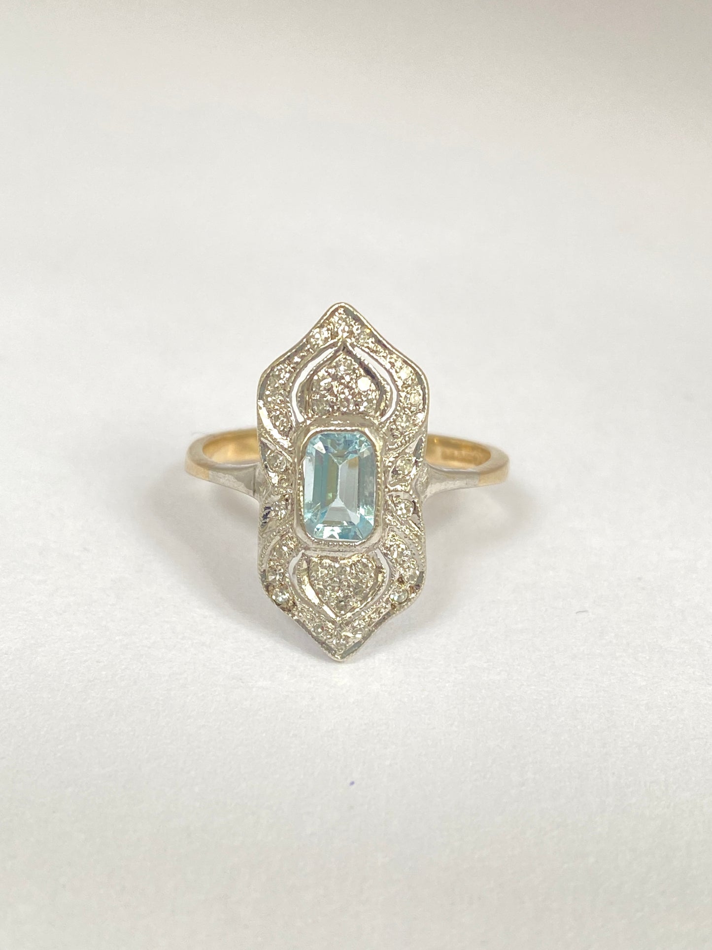 Vintage, (1940s) Aquamarine and Diamond Cluster Ring