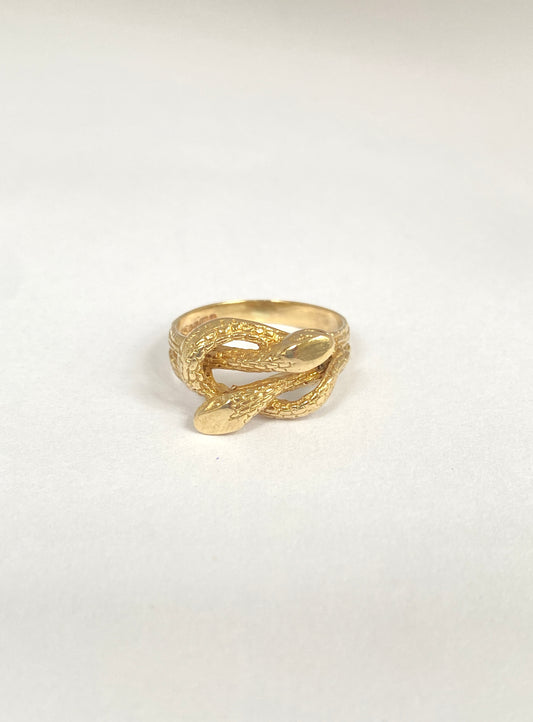 9ct Gold Vintage Double Snake Ring, Hallmarked 9ct Gold, and 2001