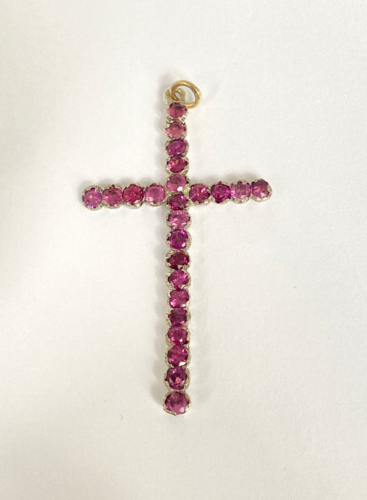Victorian, Silver and Gold Rhodelite Garnet Cross