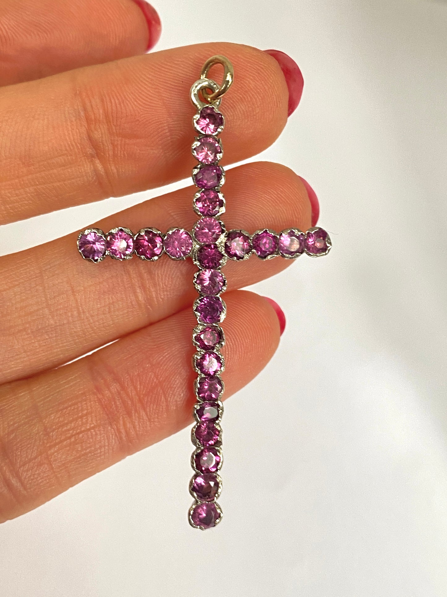 Victorian, Silver and Gold Rhodelite Garnet Cross