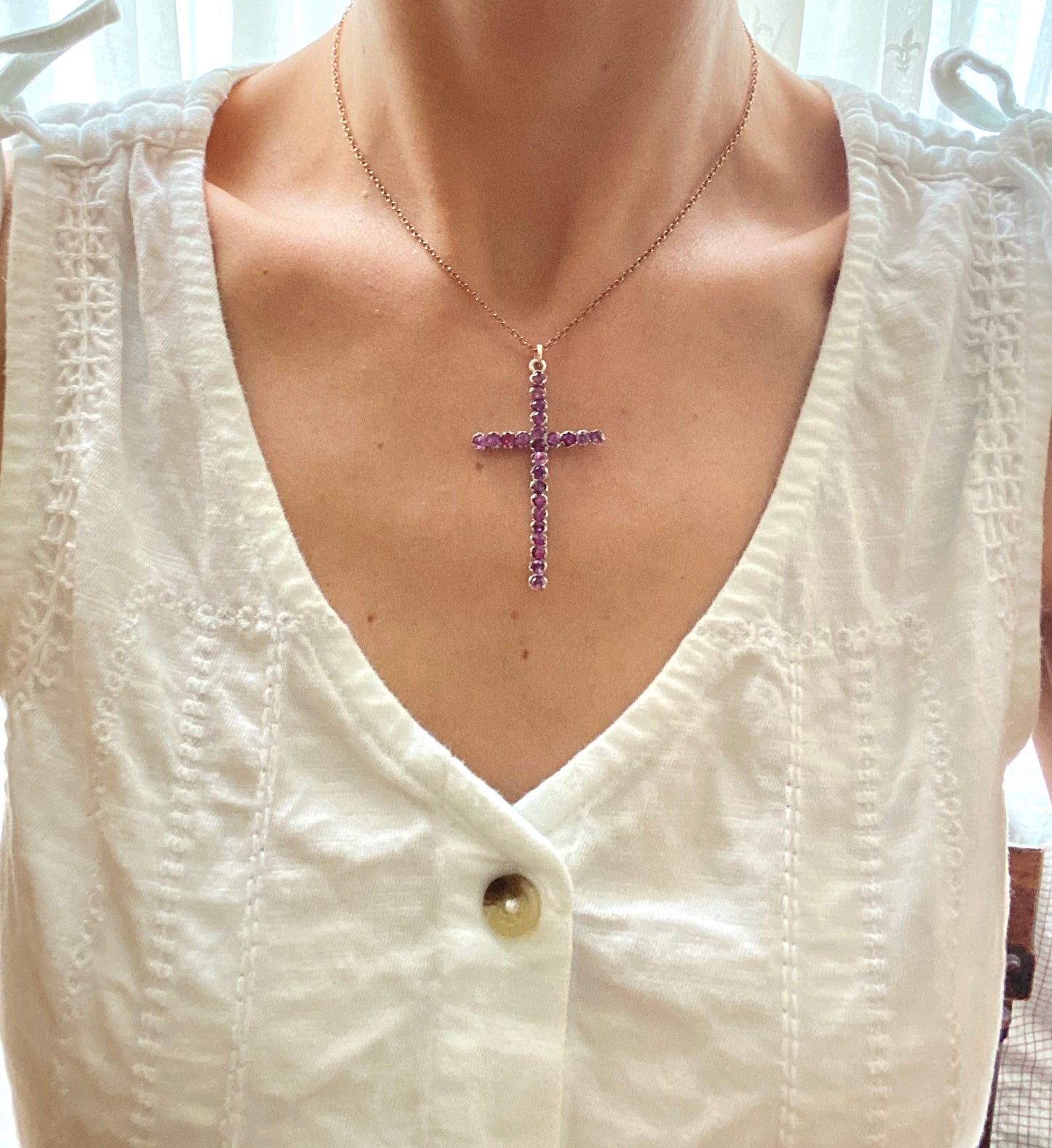 Victorian, Silver and Gold Rhodelite Garnet Cross