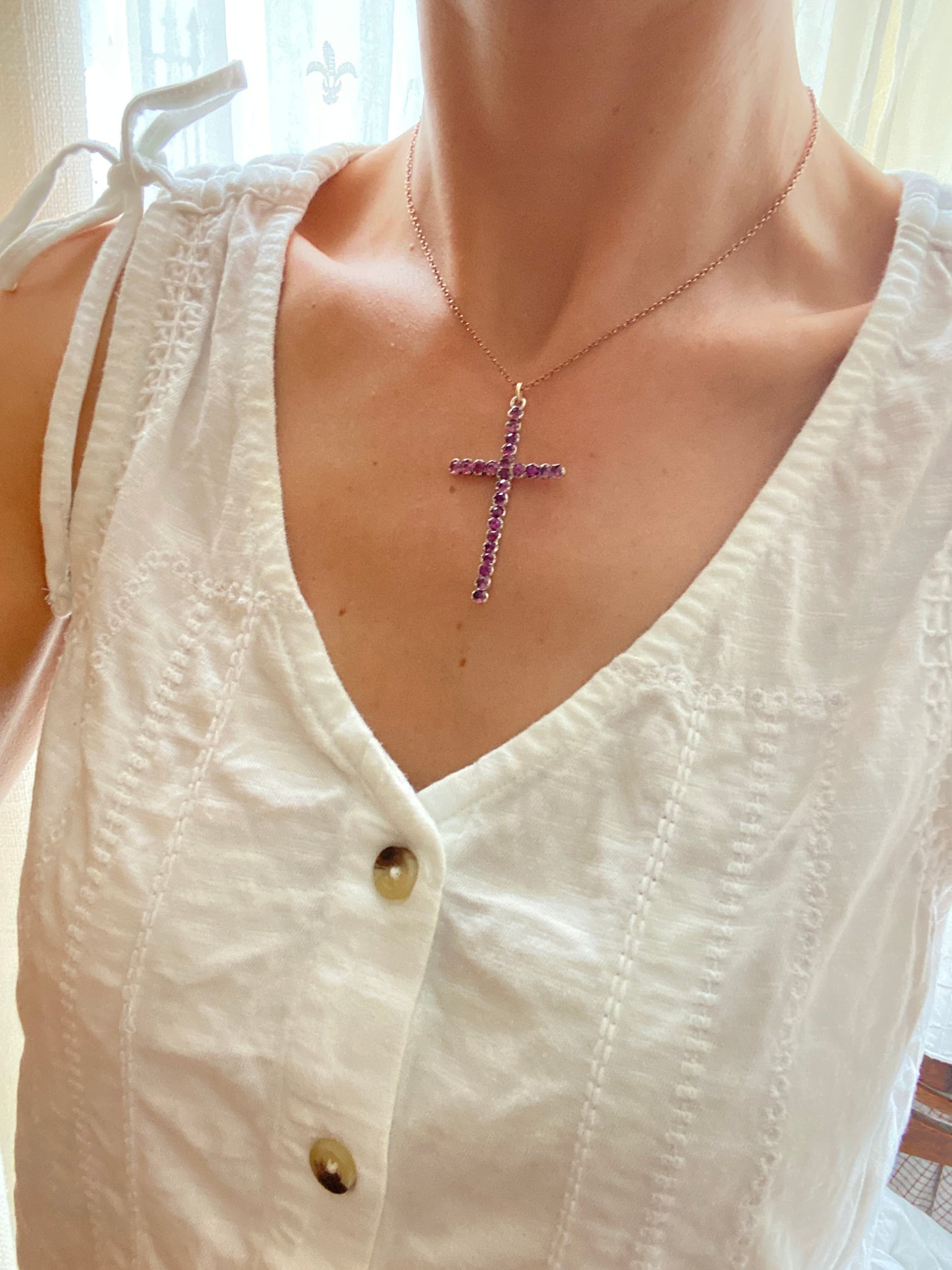 Victorian, Silver and Gold Rhodelite Garnet Cross