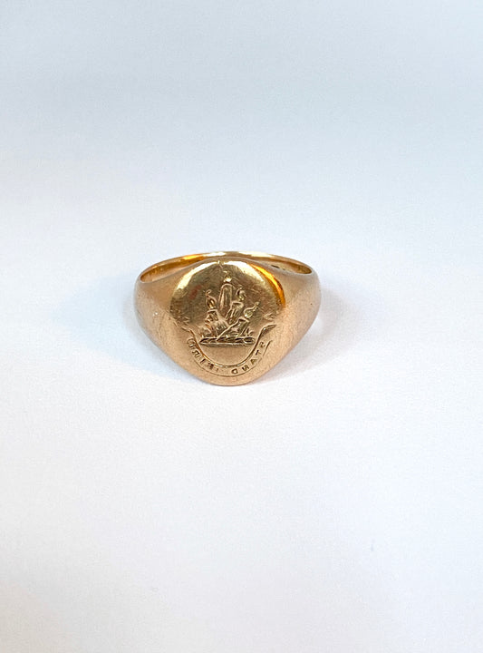 Antique, 9ct Gold, 'Stand Firm' Signet Seal Ring. Hallmarked Birmingham, 1914 (4.91g)