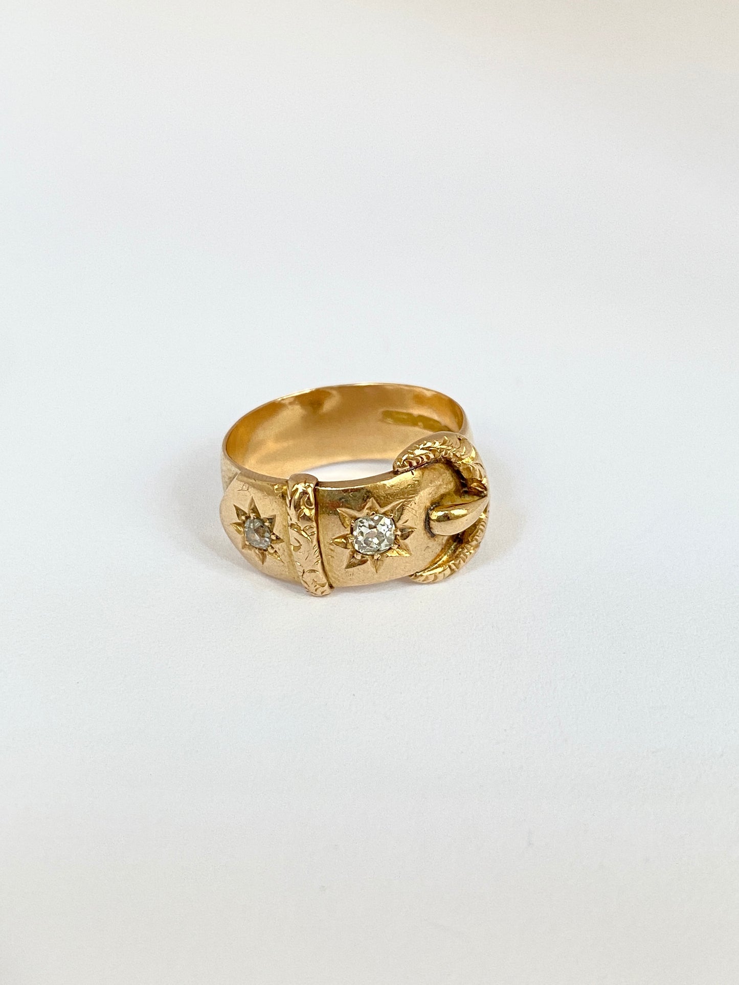 3rd payment Mel, 18ct Gold Double Diamond Starburst Buckle Ring, Hallmarked, Birmingham, 1917