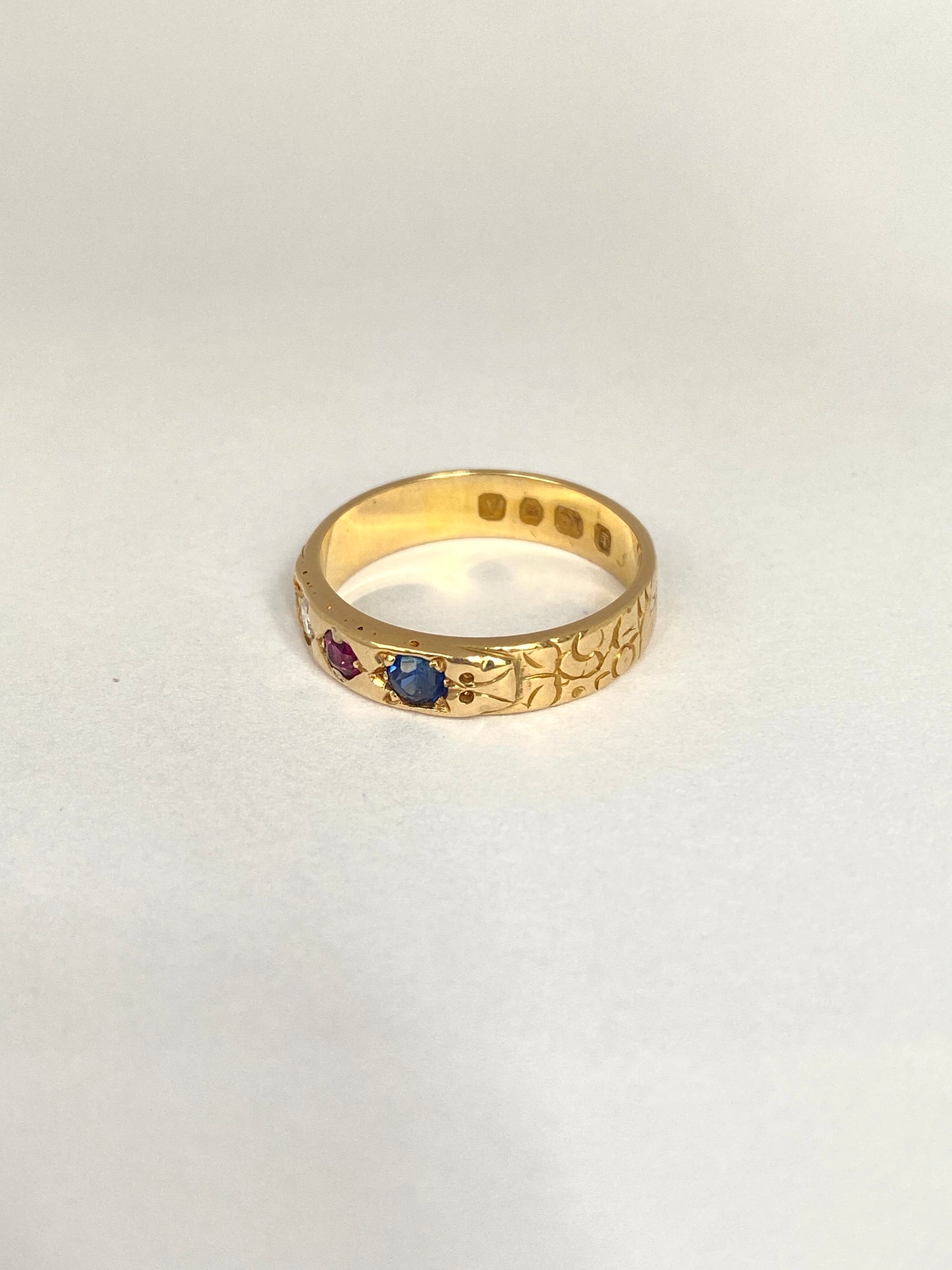 Antique, Victorian 18ct Gold Ruby, Sapphire and Diamond Tricolour Ring, Hallmarked, London 1876