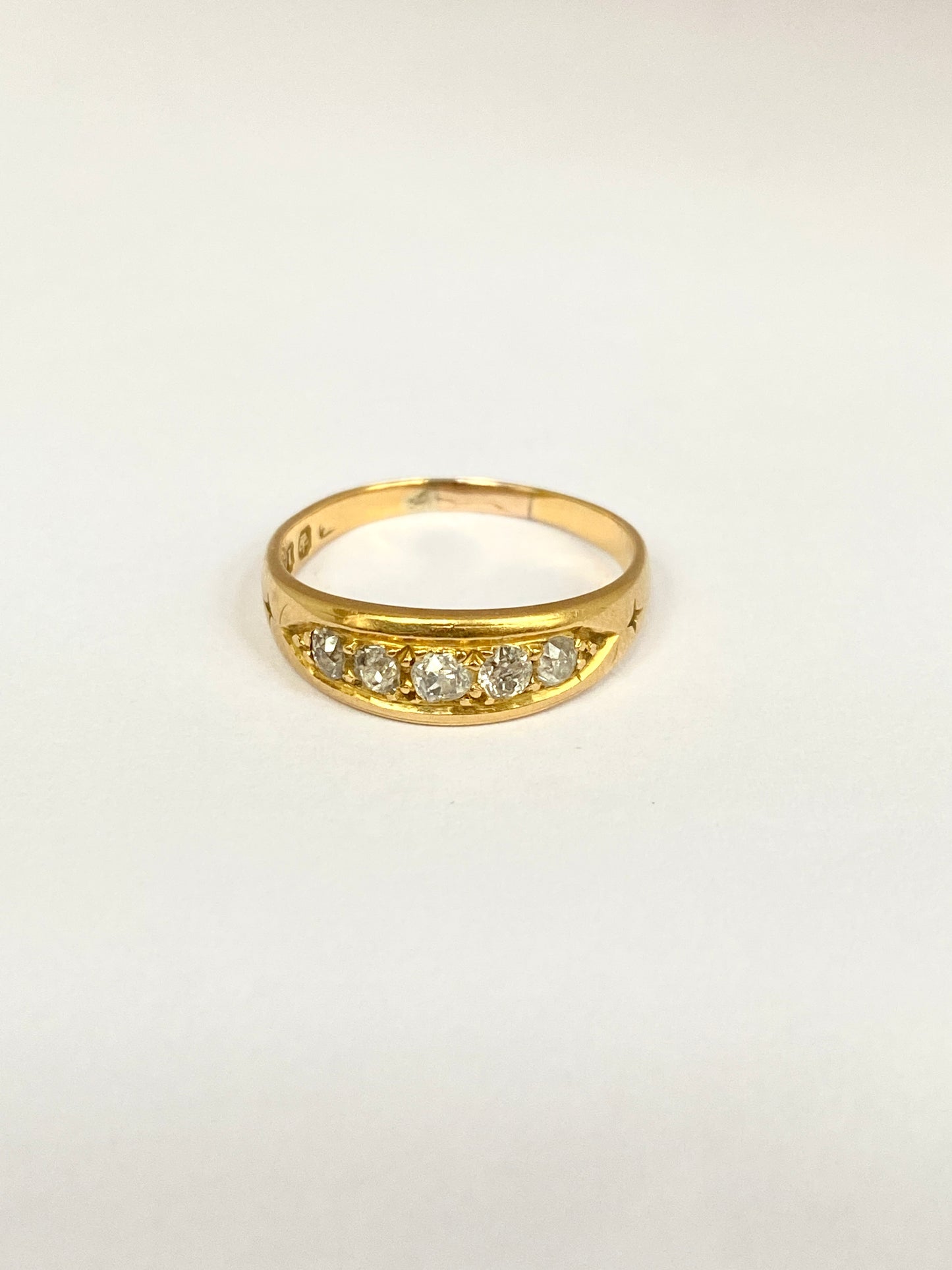 Antique, 18ct Gold, 5 stone Diamond Ring, Hallmarked 18ct Gold, Birmingham, 1888