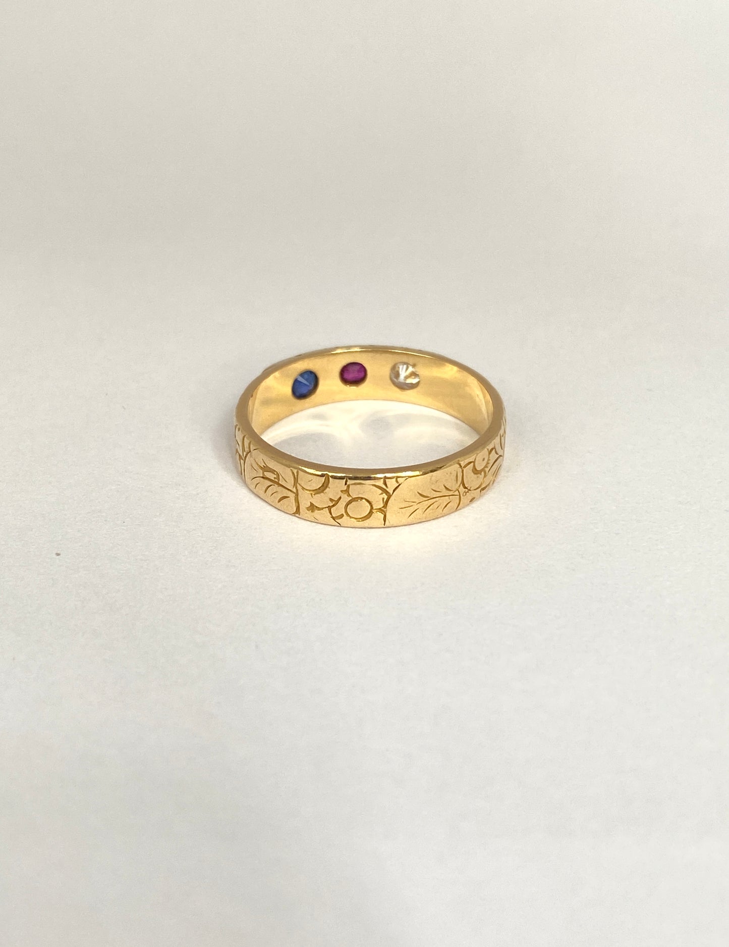 Antique, Victorian 18ct Gold Ruby, Sapphire and Diamond Tricolour Ring, Hallmarked, London 1876