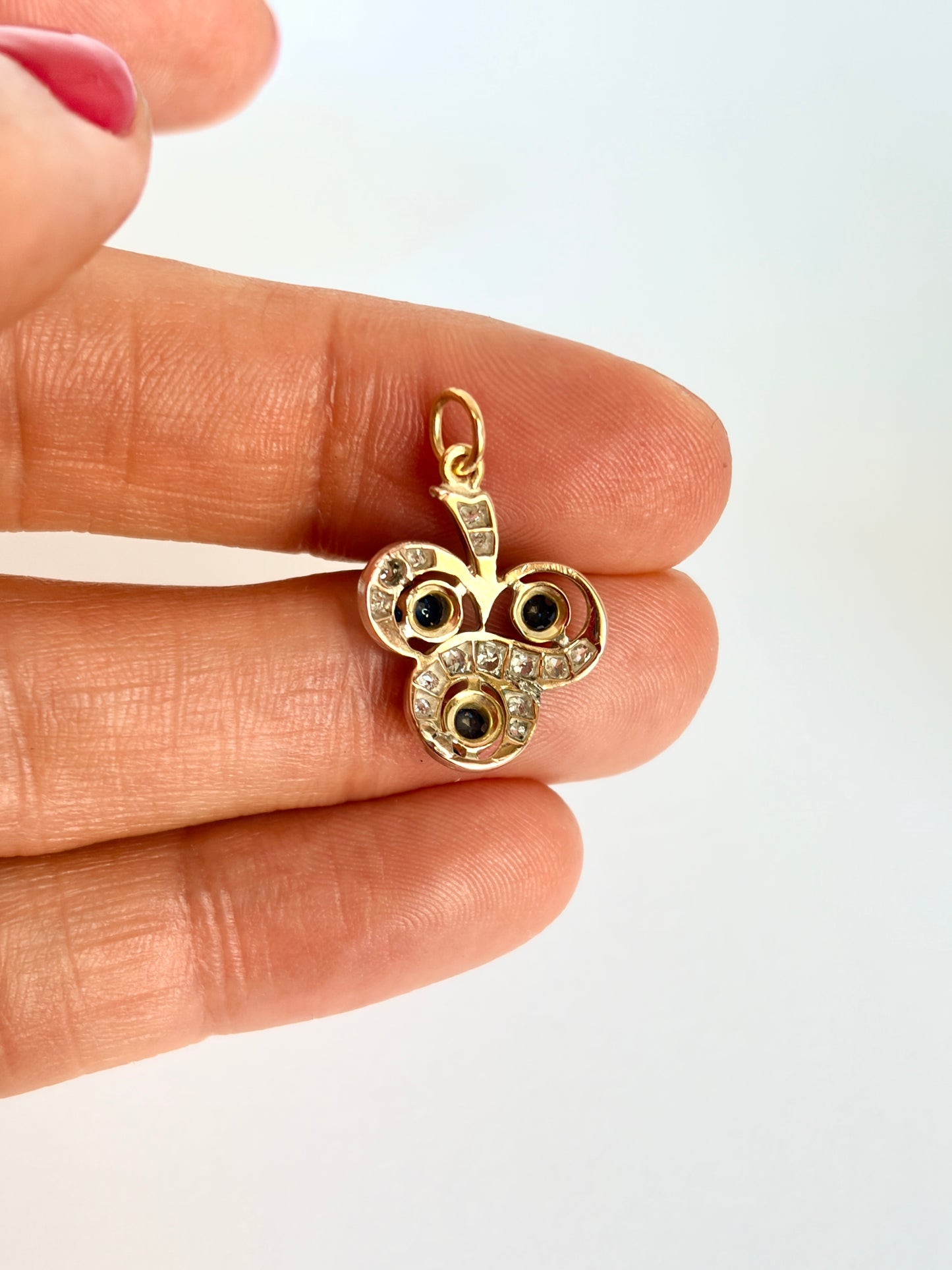 18ct Gold, Platinum Diamond and Sapphire Three Leaf Clover Pendant