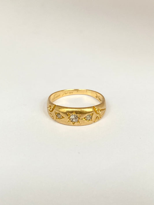 18ct Gold, Victorian, Antique, Trilogy Diamond Gypsy Ring, Birmingham 1876