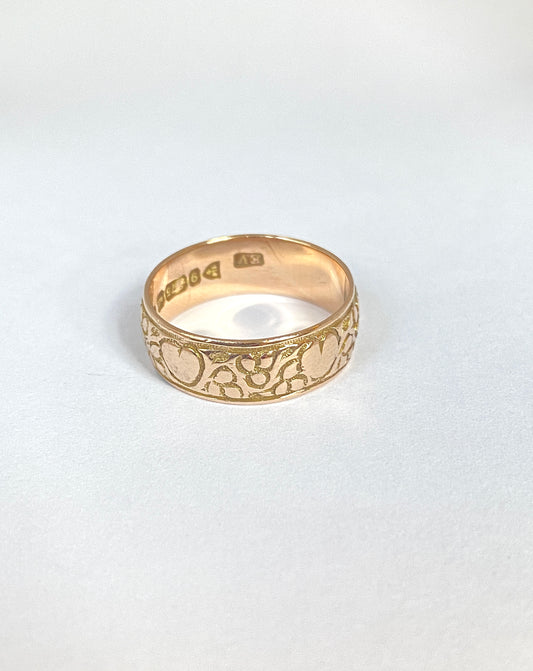 Antique, 9ct Gold, Heavy, Engraved Stacking Band, Hallmarked Chester, 1905