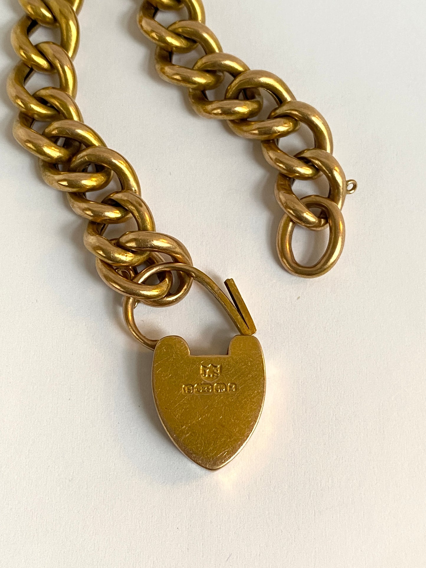 Rare, Antique, Victorian 15ct Gold Curb Link Bracelet with Heart Padlock (21.65g), Hallmarked 1899