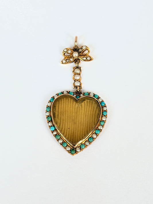 Beautiful, Victorian 15ct Gold, Turquoise, Pearl Heart Locket/Pendant