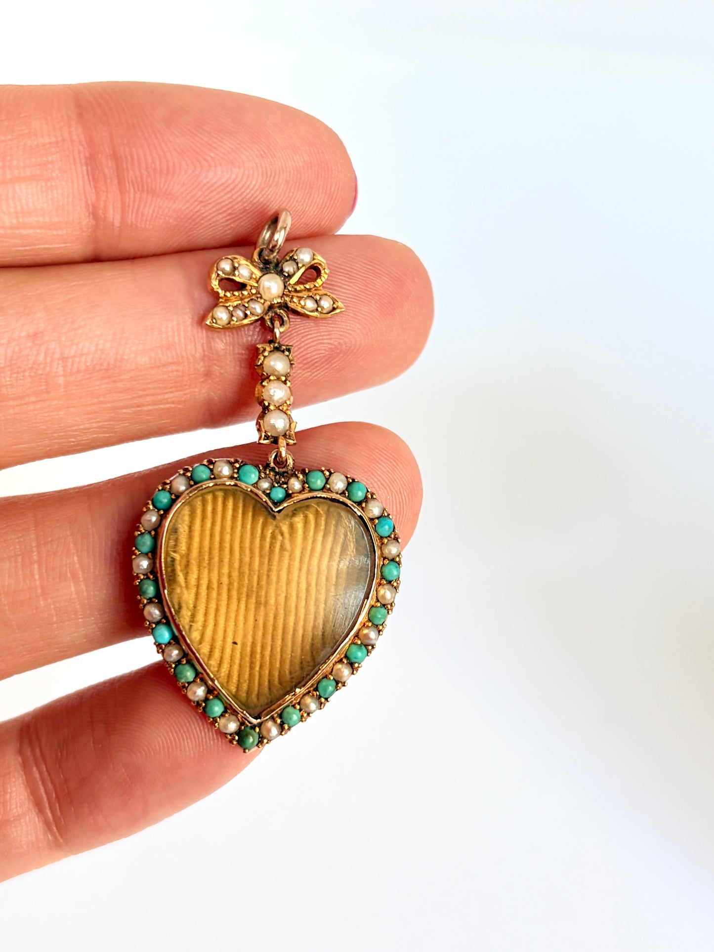 Beautiful, Victorian 15ct Gold, Turquoise, Pearl Heart Locket/Pendant