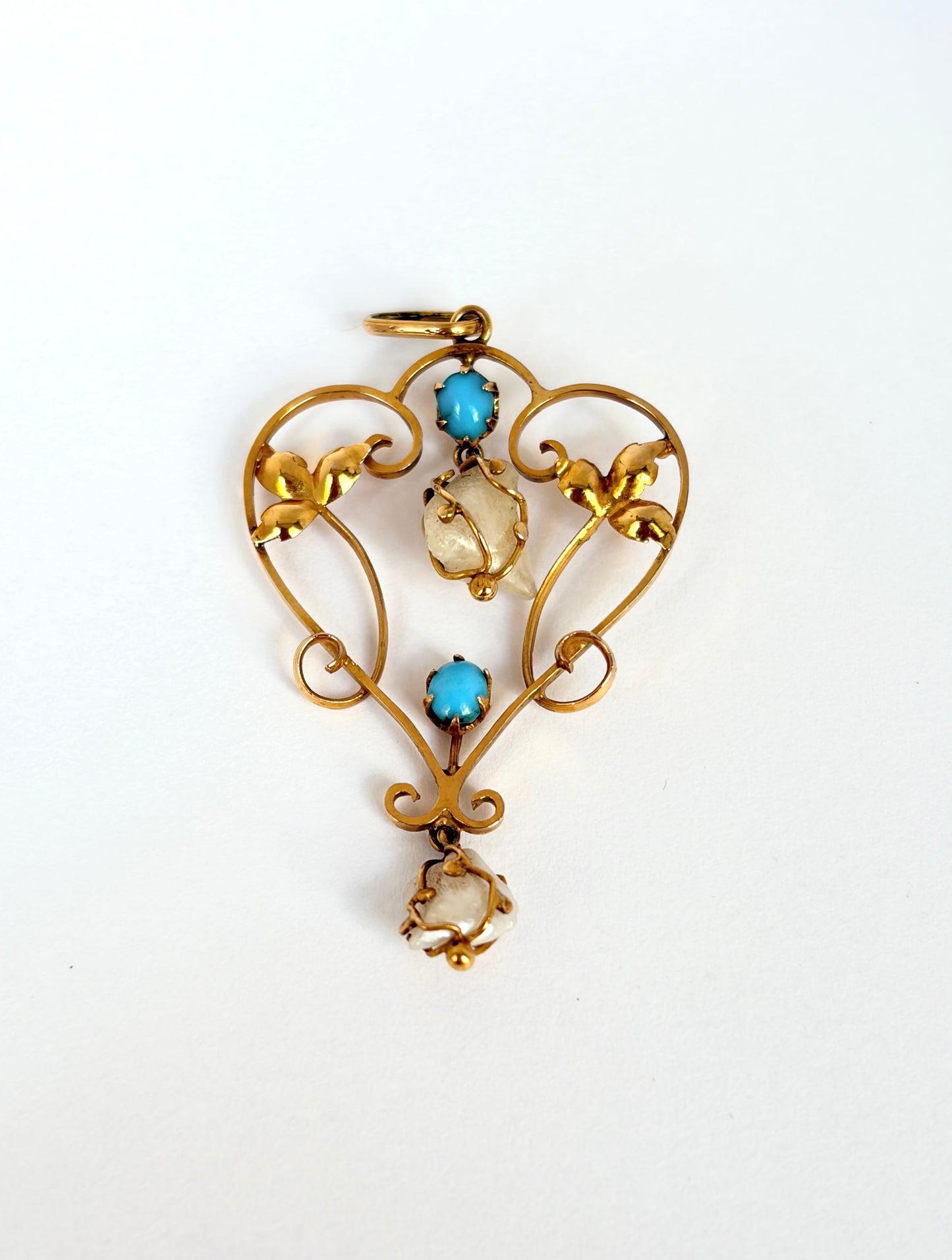 Elegant, Edwardian, 9ct Gold, Turquoise and Pearl Pendant