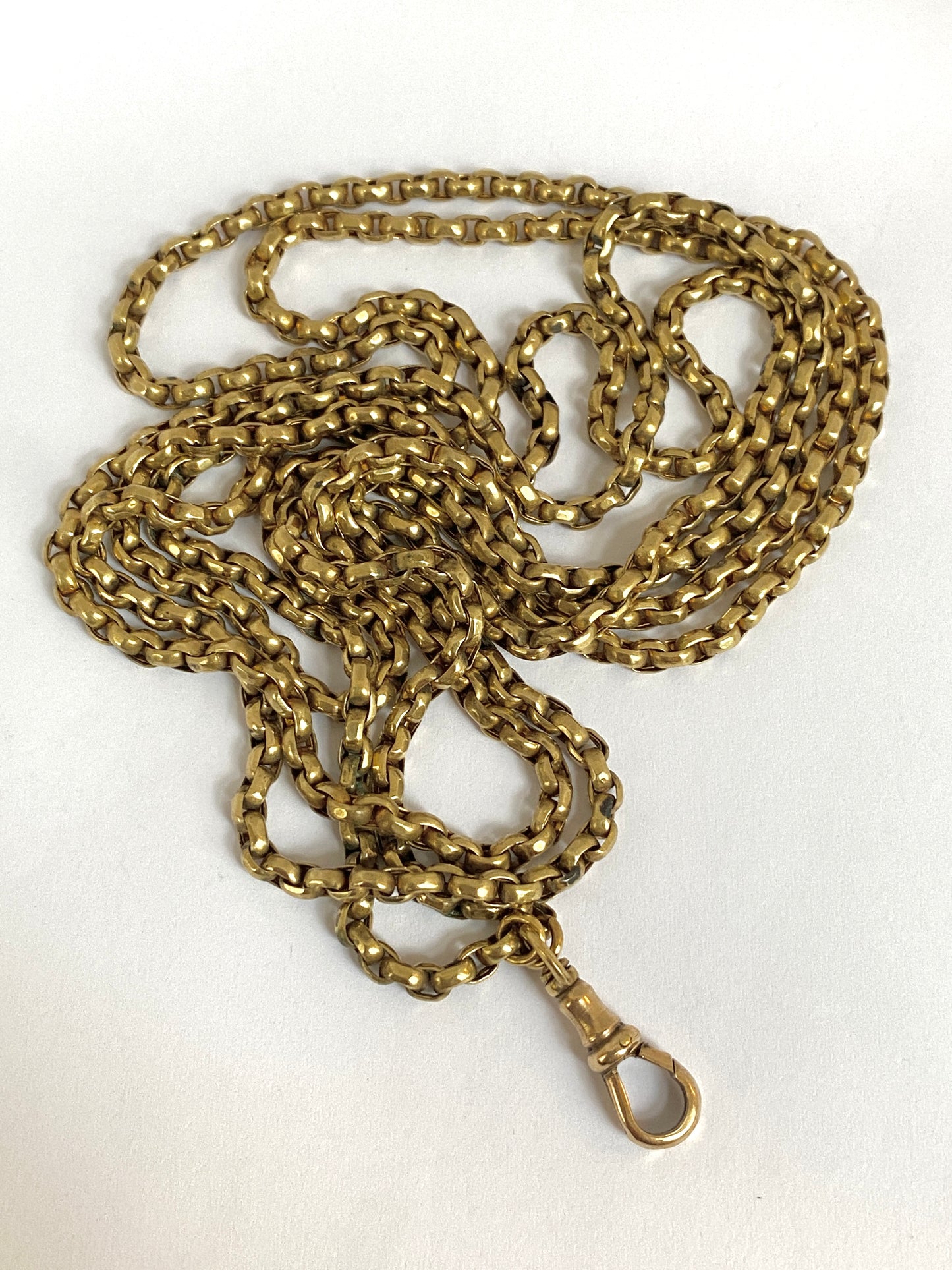 Heavy, Antique, Rolled Gold Victorian Belcher Link Long guard Chain, 28g