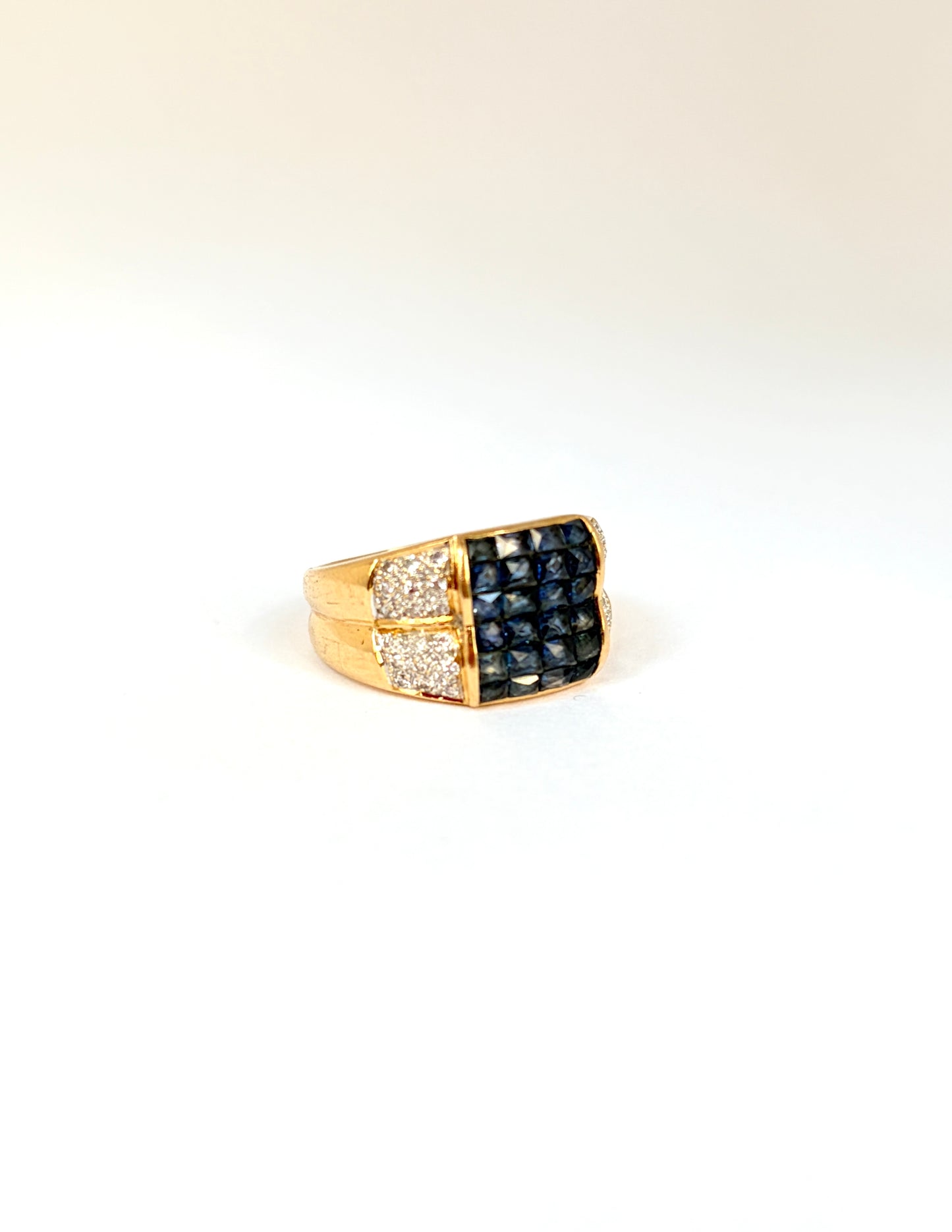 Vintage, 18ct Gold Sapphire and Diamond Double Row Ring, Hallmarked for 18ct Gold, 1978