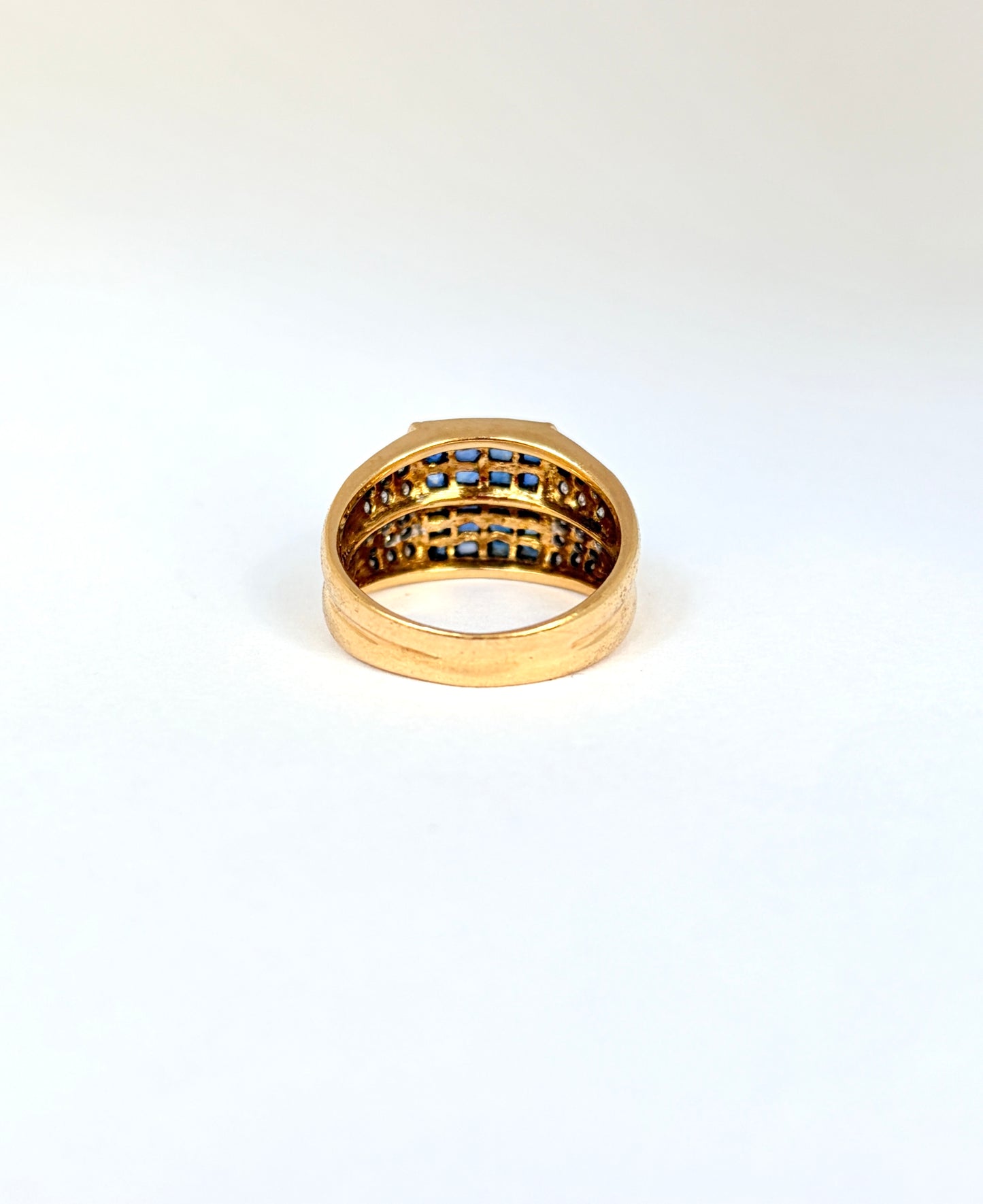 Vintage, 18ct Gold Sapphire and Diamond Double Row Ring, Hallmarked for 18ct Gold, 1978