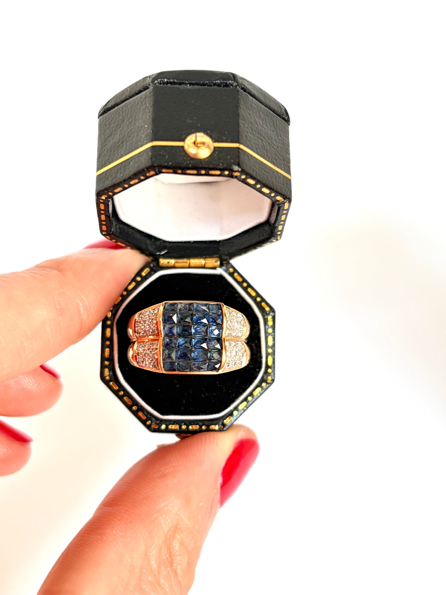 Vintage, 18ct Gold Sapphire and Diamond Double Row Ring, Hallmarked for 18ct Gold, 1978