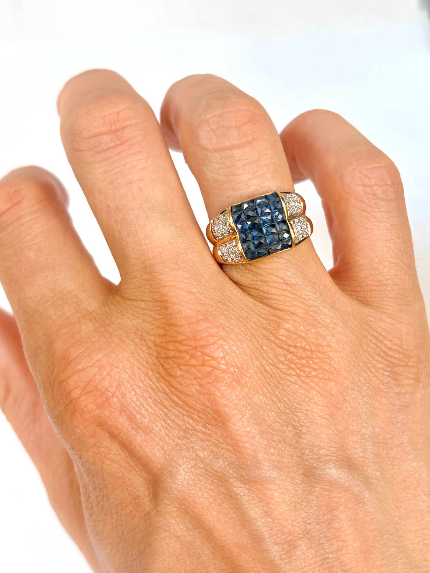 Vintage, 18ct Gold Sapphire and Diamond Double Row Ring, Hallmarked for 18ct Gold, 1978
