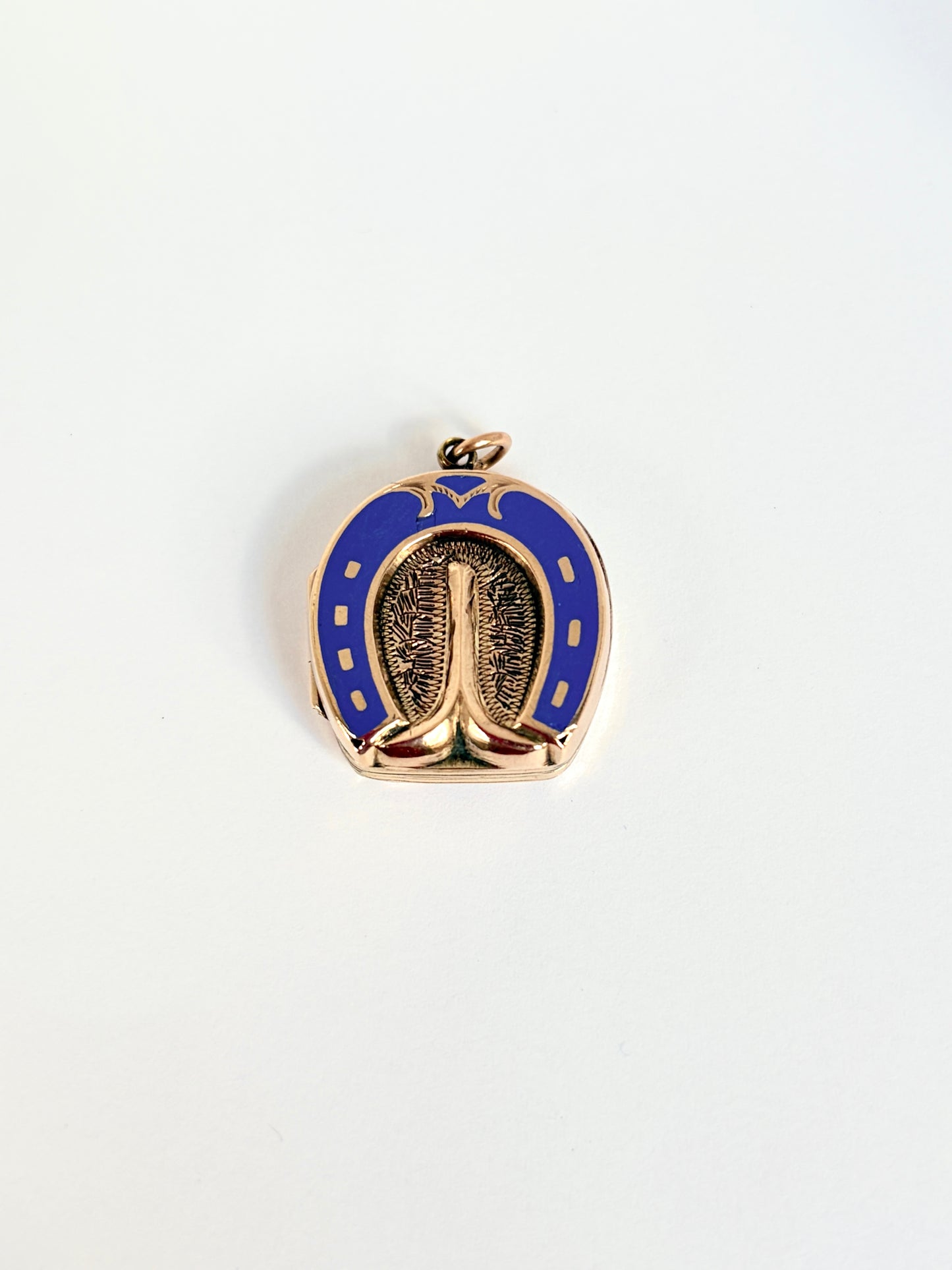 Lucky, Victorian 9ct Gold Horse Hoof Locket / Pendant with Blue Enamel