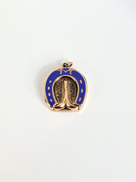 Lucky, Victorian 9ct Gold Horse Hoof Locket / Pendant with Blue Enamel