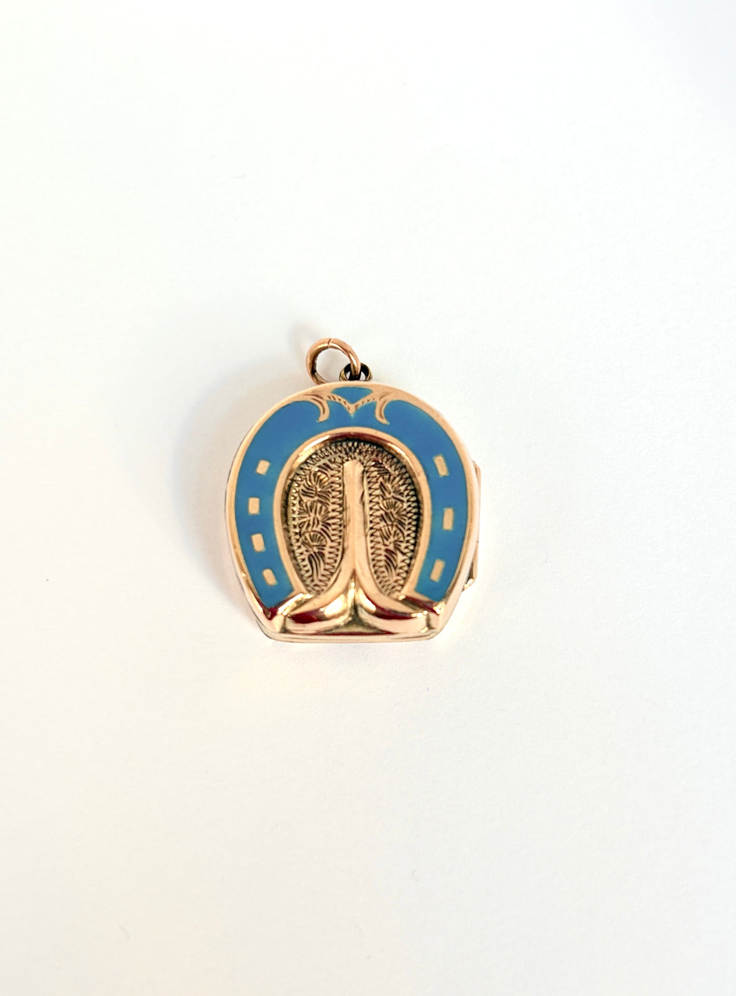Lucky, Victorian 9ct Gold Horse Hoof Locket / Pendant with Blue Enamel