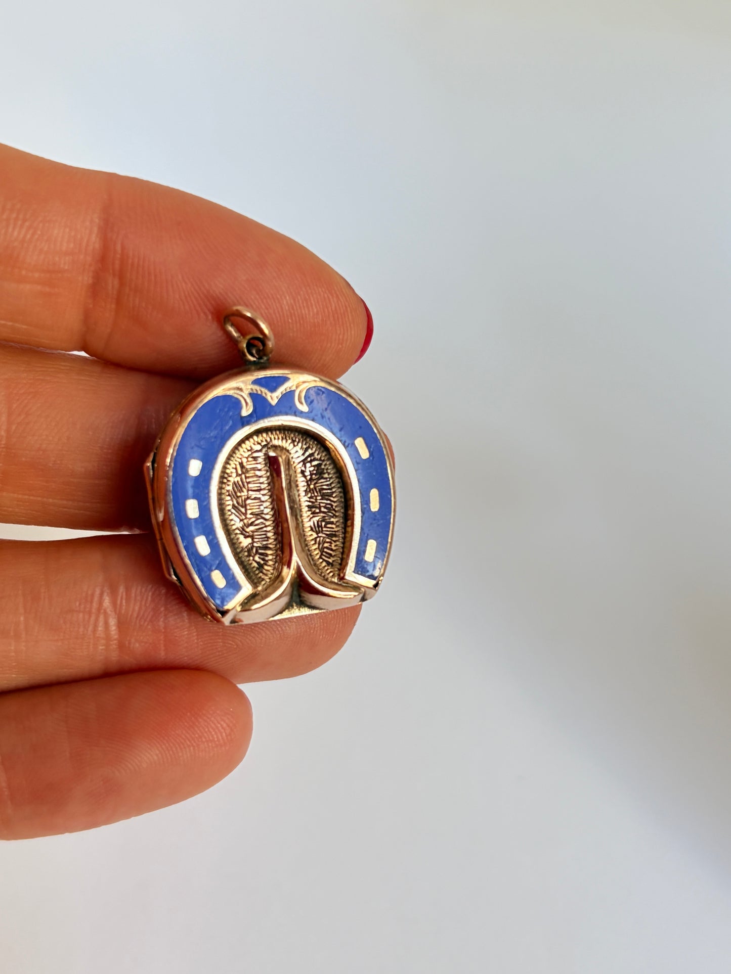 Lucky, Victorian 9ct Gold Horse Hoof Locket / Pendant with Blue Enamel