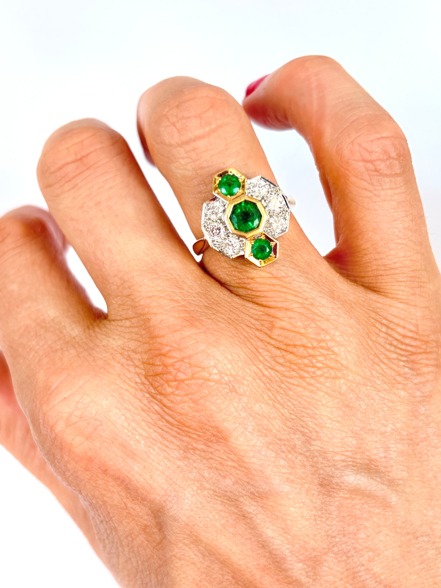 Vintage, 18ct Gold, Emerald and Diamond Extravaganza Engagement Ring