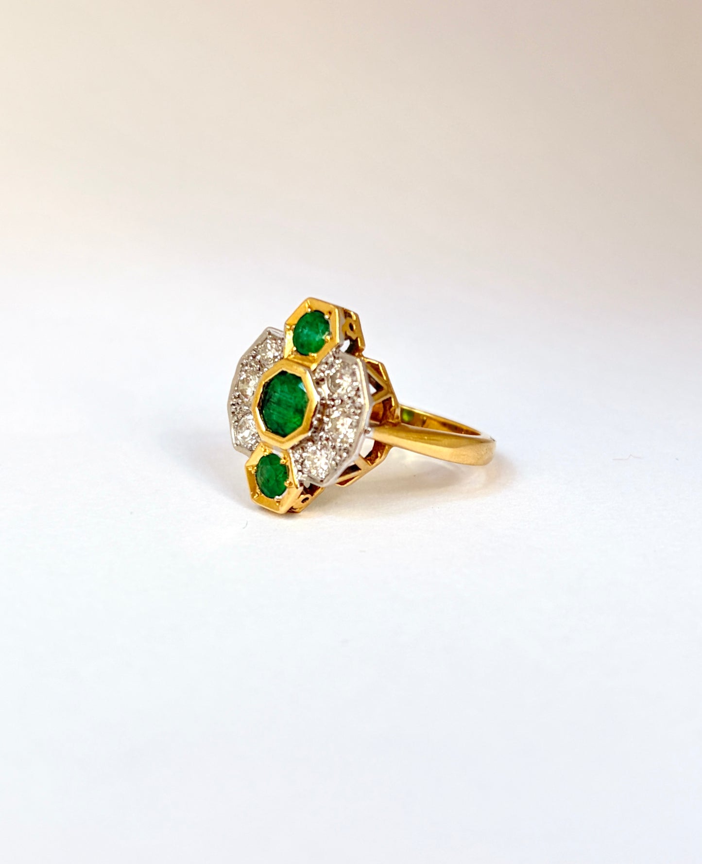 Vintage, 18ct Gold, Emerald and Diamond Extravaganza Engagement Ring