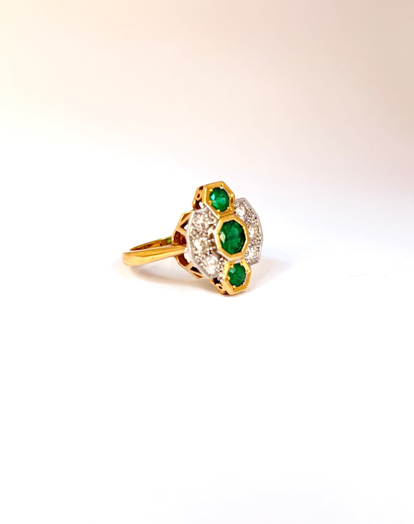 Vintage, 18ct Gold, Emerald and Diamond Extravaganza Engagement Ring