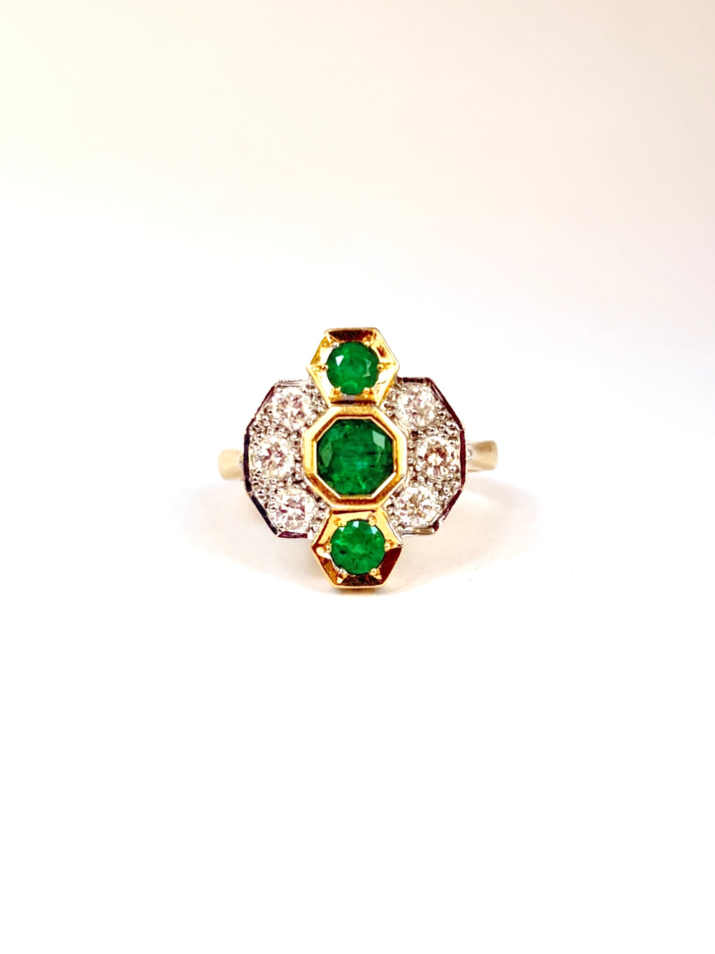 Vintage, 18ct Gold, Emerald and Diamond Extravaganza Engagement Ring