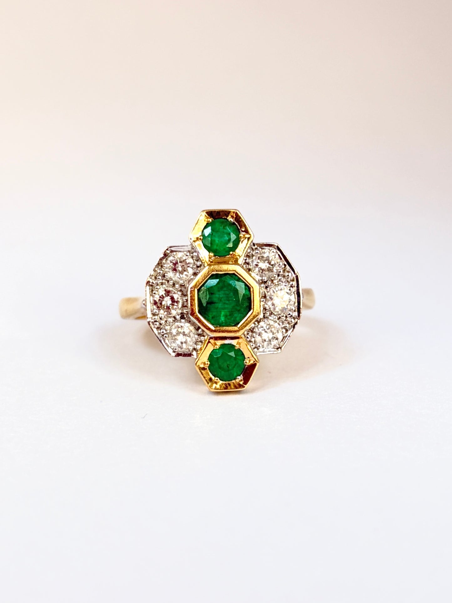 Vintage, 18ct Gold, Emerald and Diamond Extravaganza Engagement Ring
