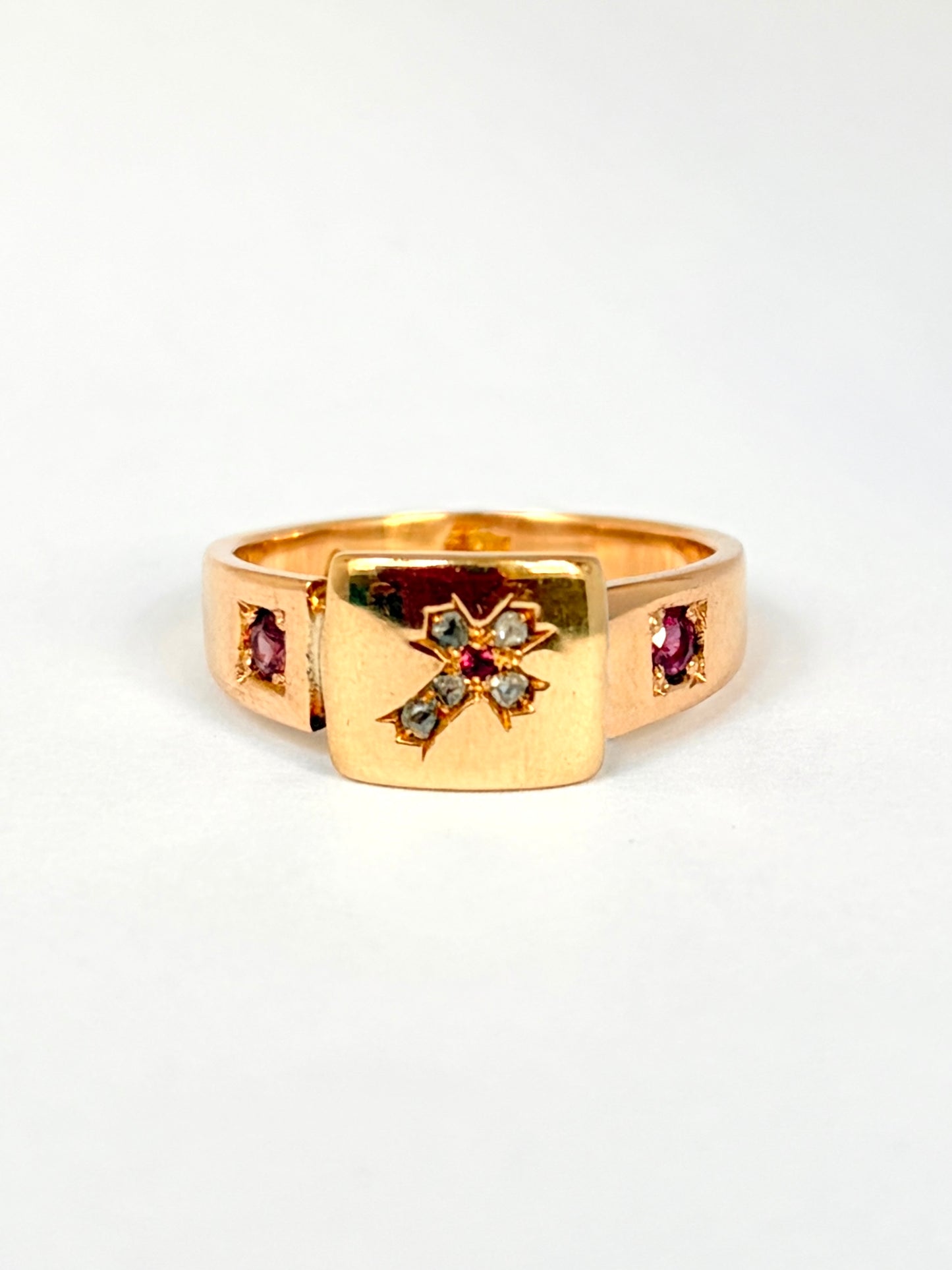 Antique, 18ct Gold Enamel, Rose Cut Diamond Cross Memorial Ring
