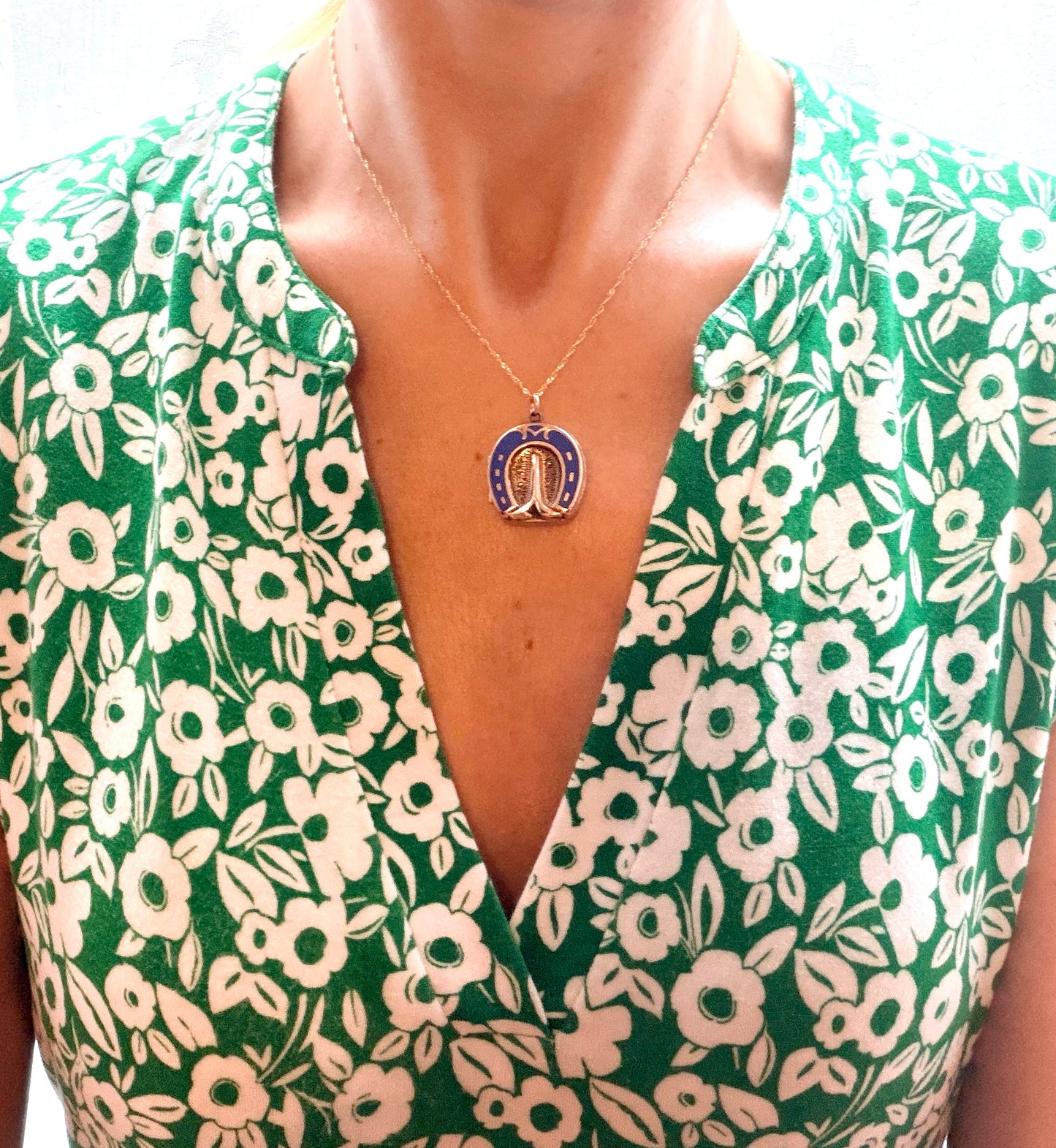 Lucky, Victorian 9ct Gold Horse Hoof Locket / Pendant with Blue Enamel