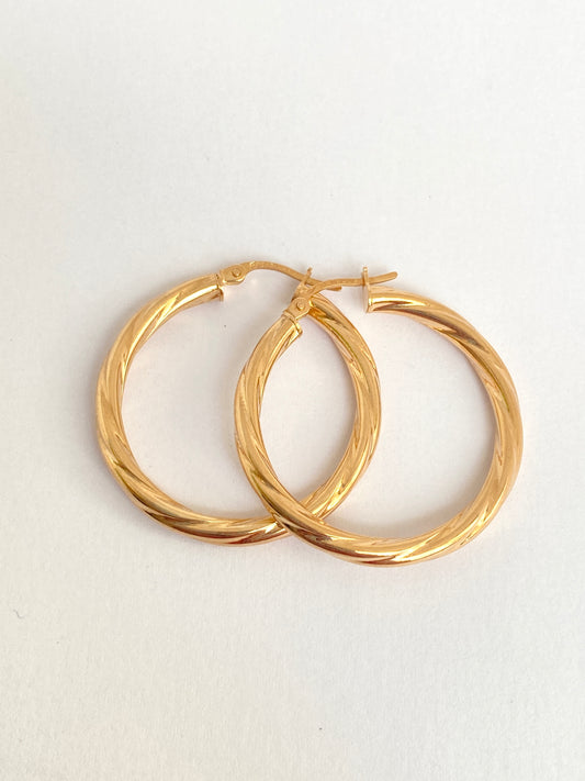 Vintage, 9ct Gold Large Twist Hoop Earrings (3cm x 3cm) 1.68g