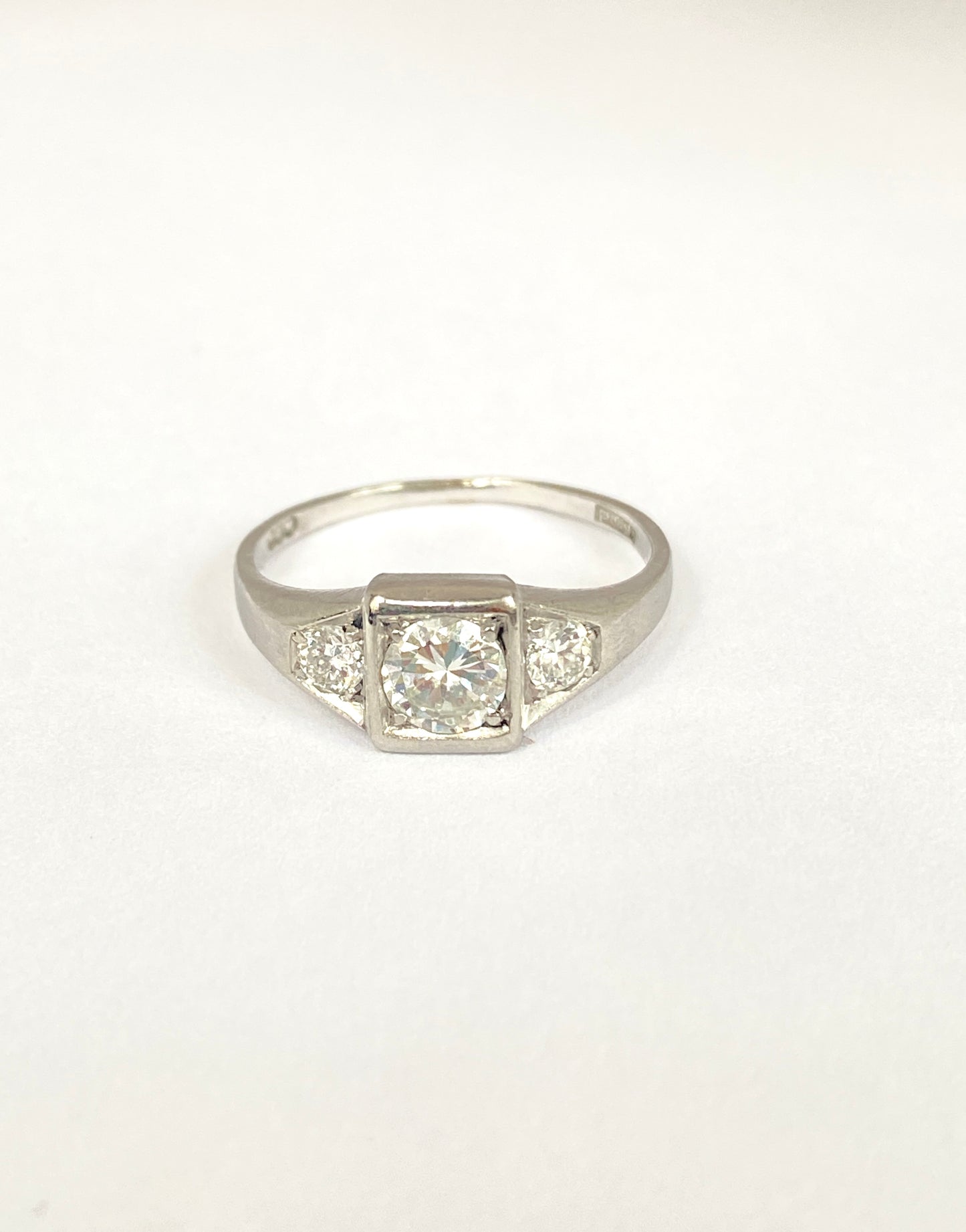 Stunning, Art Deco Diamond Trilogy Engagement Ring in Platinum