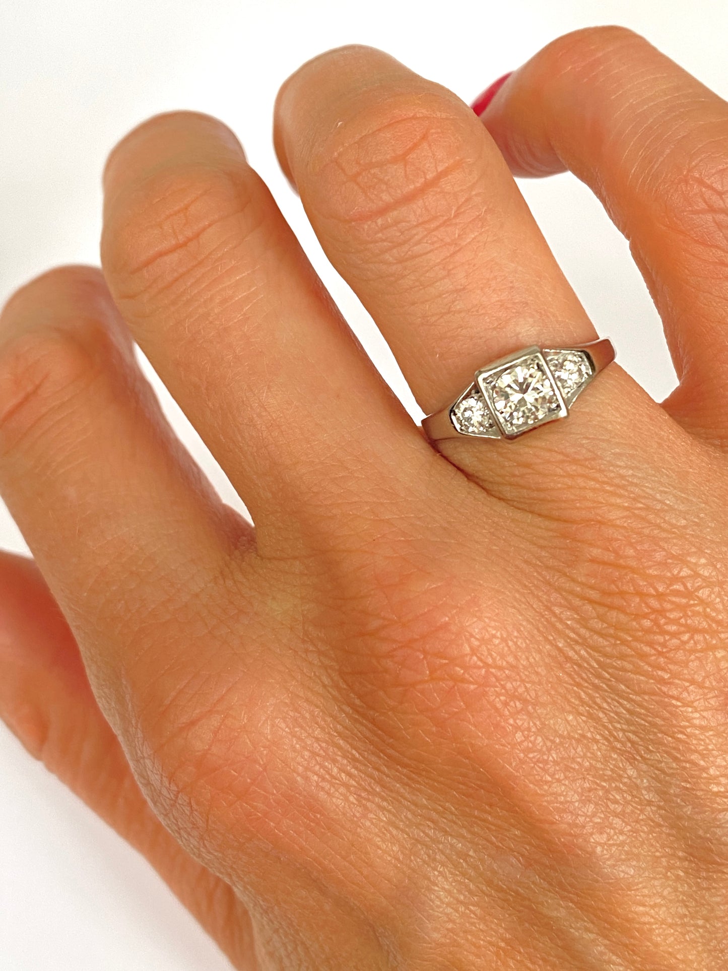 Stunning, Art Deco Diamond Trilogy Engagement Ring in Platinum