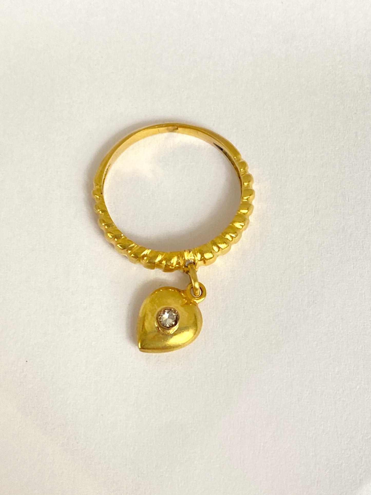 Vintage, 18ct Gold,  Hanging Heart Ring with Diamond