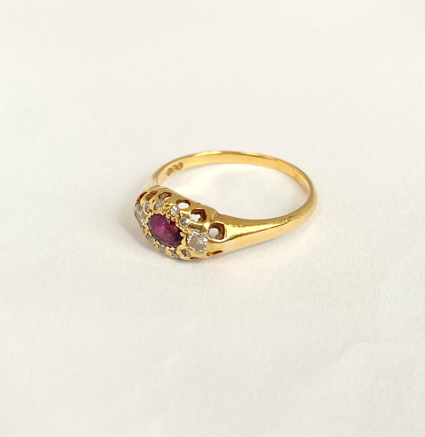 Vintage, 18ct Gold Ruby and Rose cut Diamond Ring,  Hallmarked, London 1973
